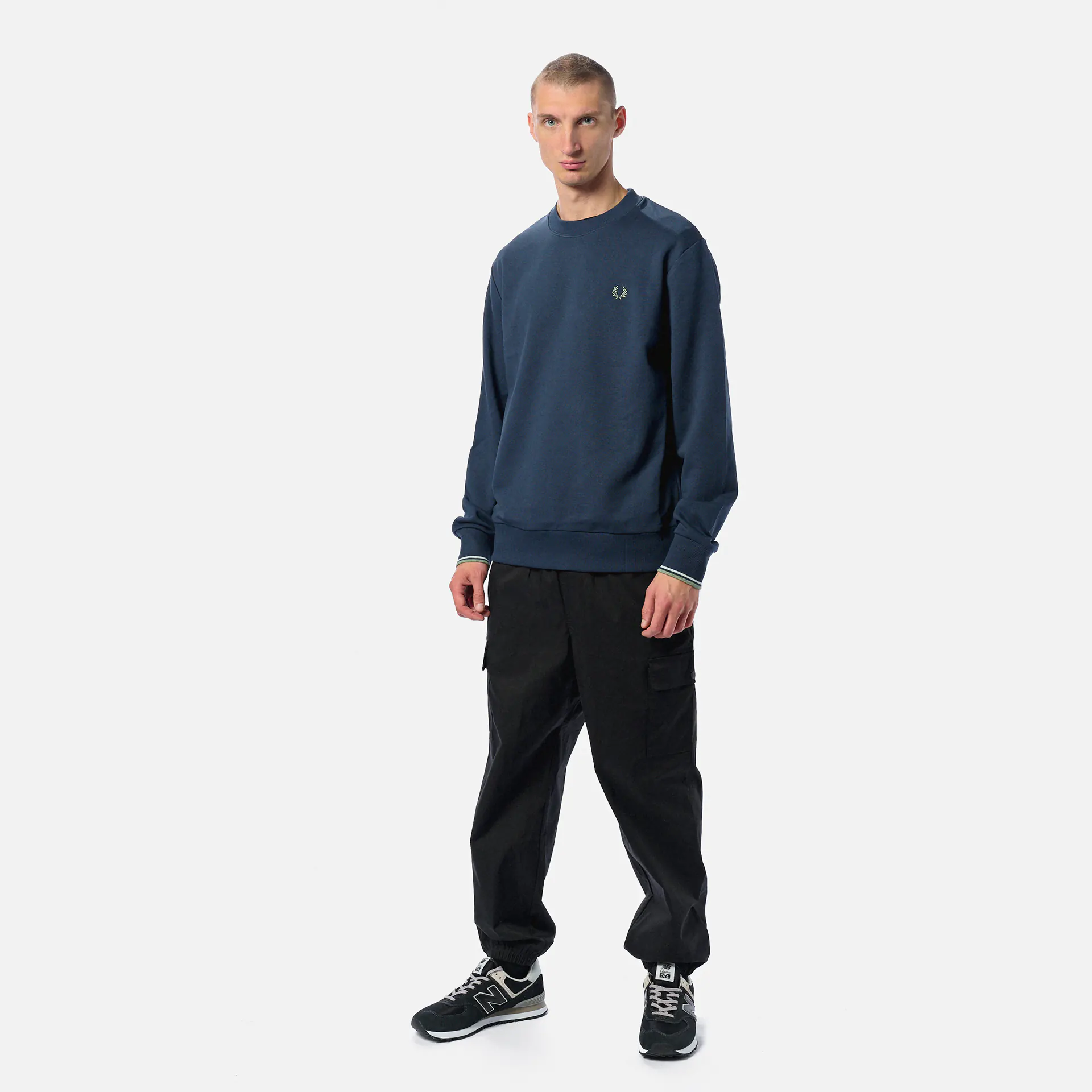 Fred Perry Crew Neck Sweatshirt Dark Airforce/Light Ice/Bayleaf