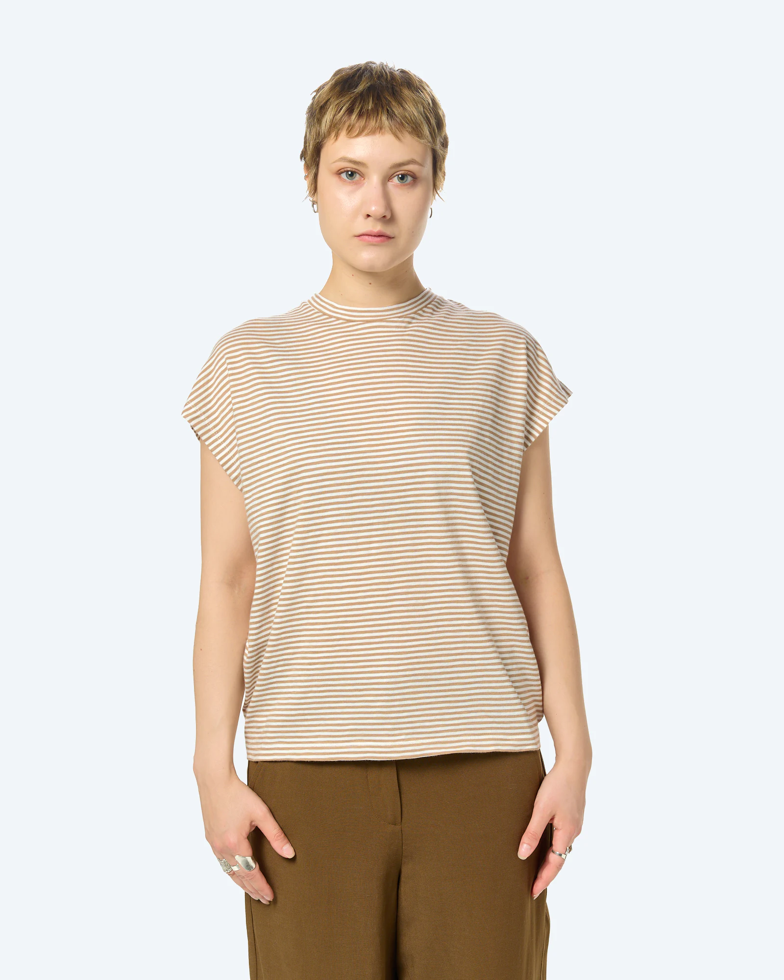 SLUB JERSEY STRIPE T-SHIRT Oatmilk-Cinnamon Dust