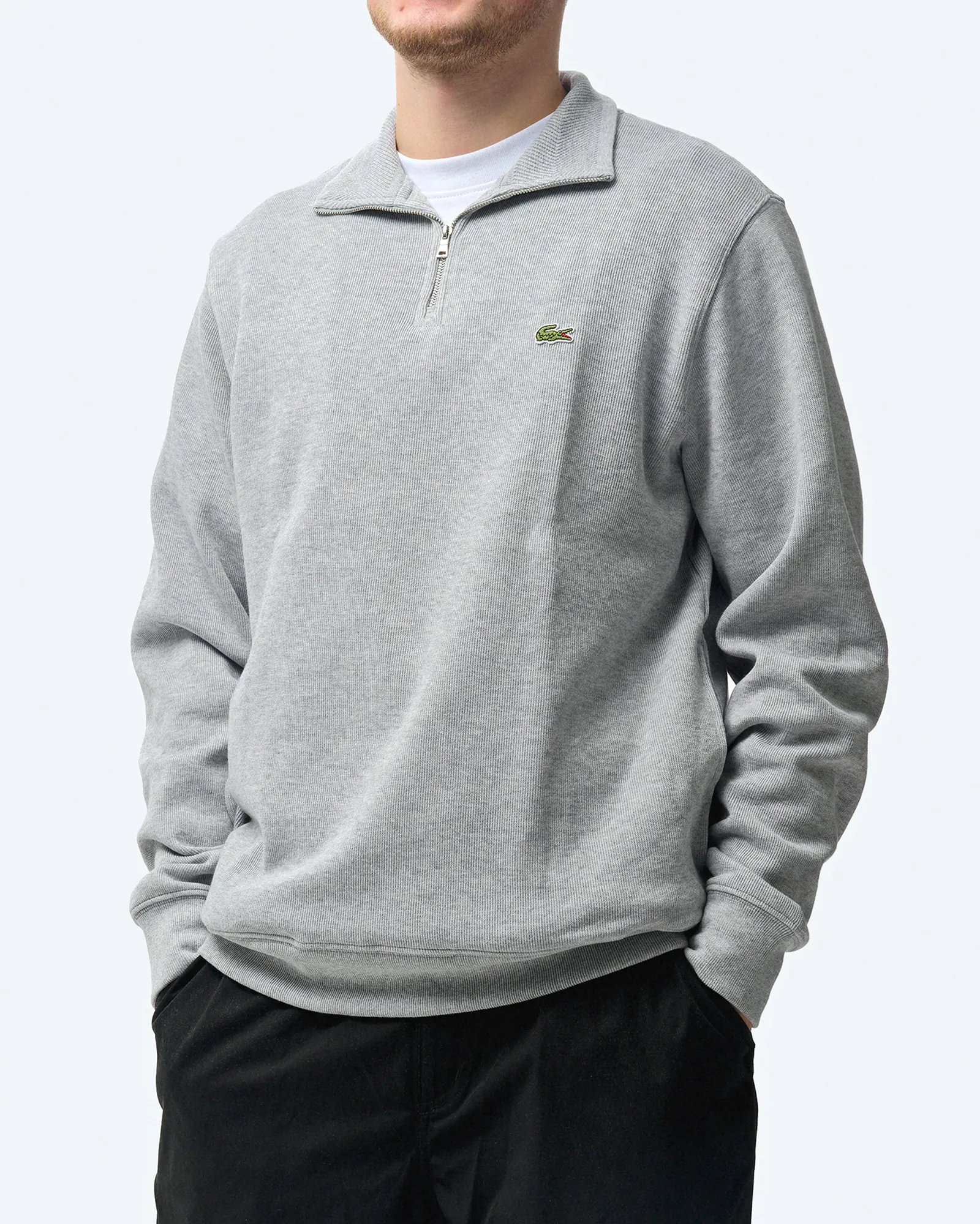 Lacoste Stand-Up Collar Cotton Half-Zip Pullover Silver Chine Lacoste Stand-Up Collar Cotton Half-Zip Pullover Silver Chine