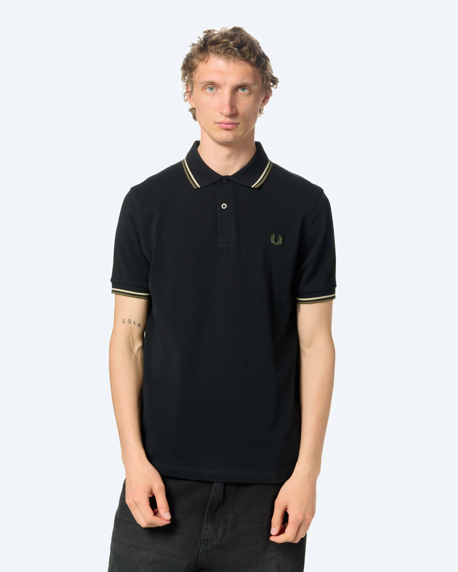 Fred Perry Twin Tipped Polo Shirt Black/Oatmeal/Laurel Wreath Green