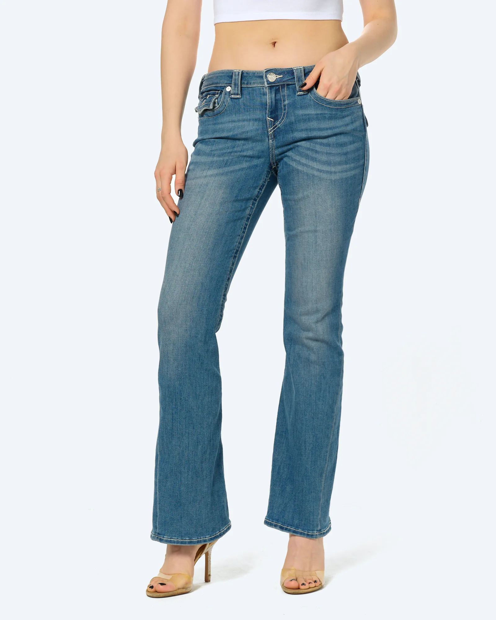 True Religion JOEY Low Rise Flare Flap Jeans Arabella