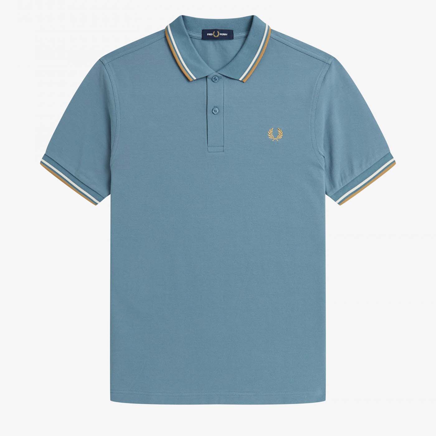 Fred Perry Poloshirt mit Doppelstreifen Aqua Blue/Ecru/Gold