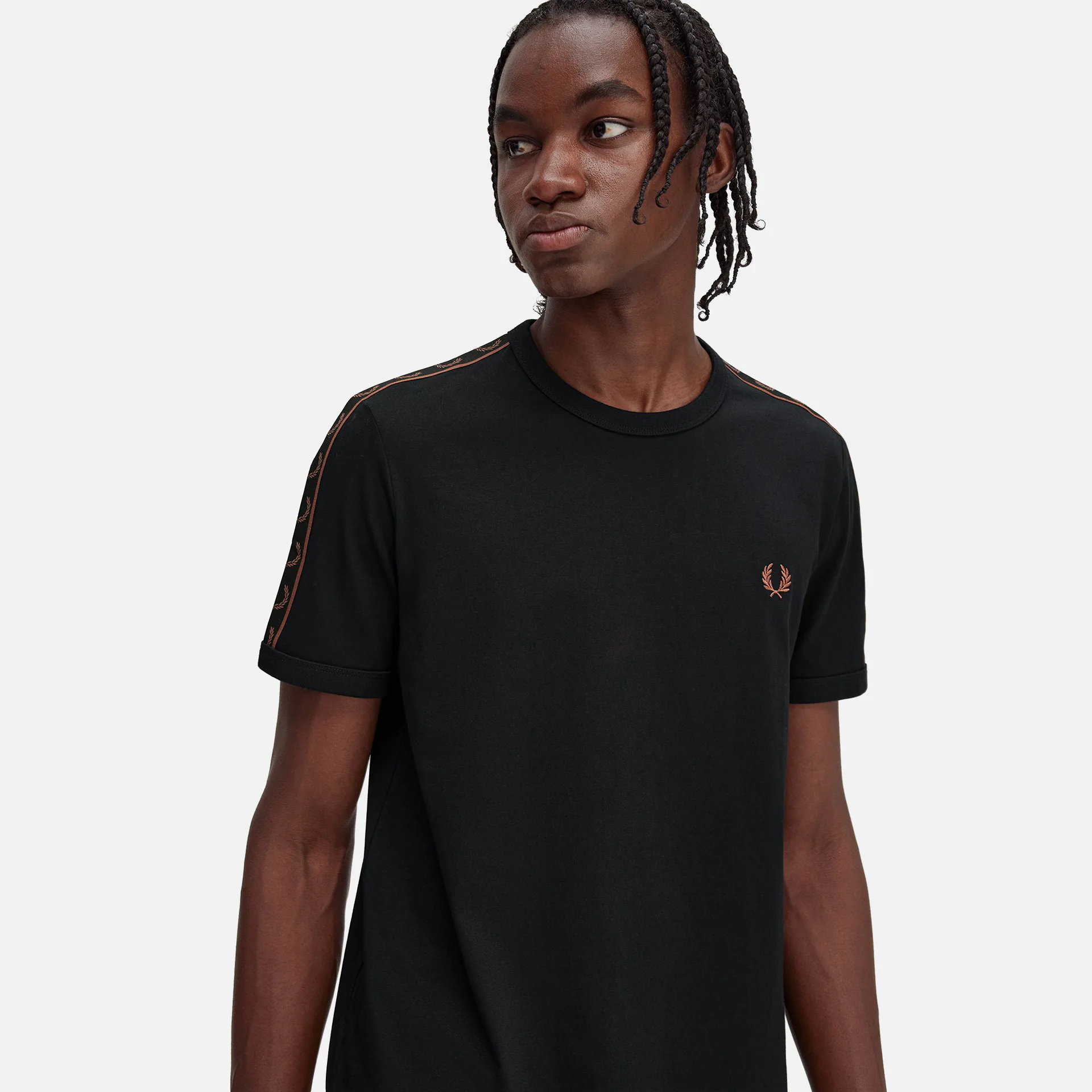 Fred Perry Contrast Tape Ringer T-Shirt Black/Whiskey Brown