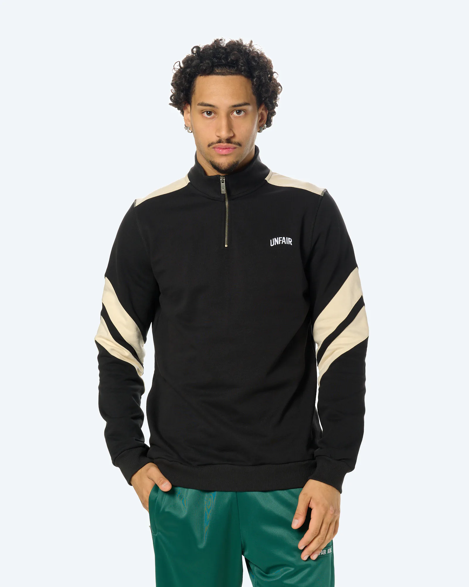 Curved Two Tone Halfzip Sweatshirt Black/Cream