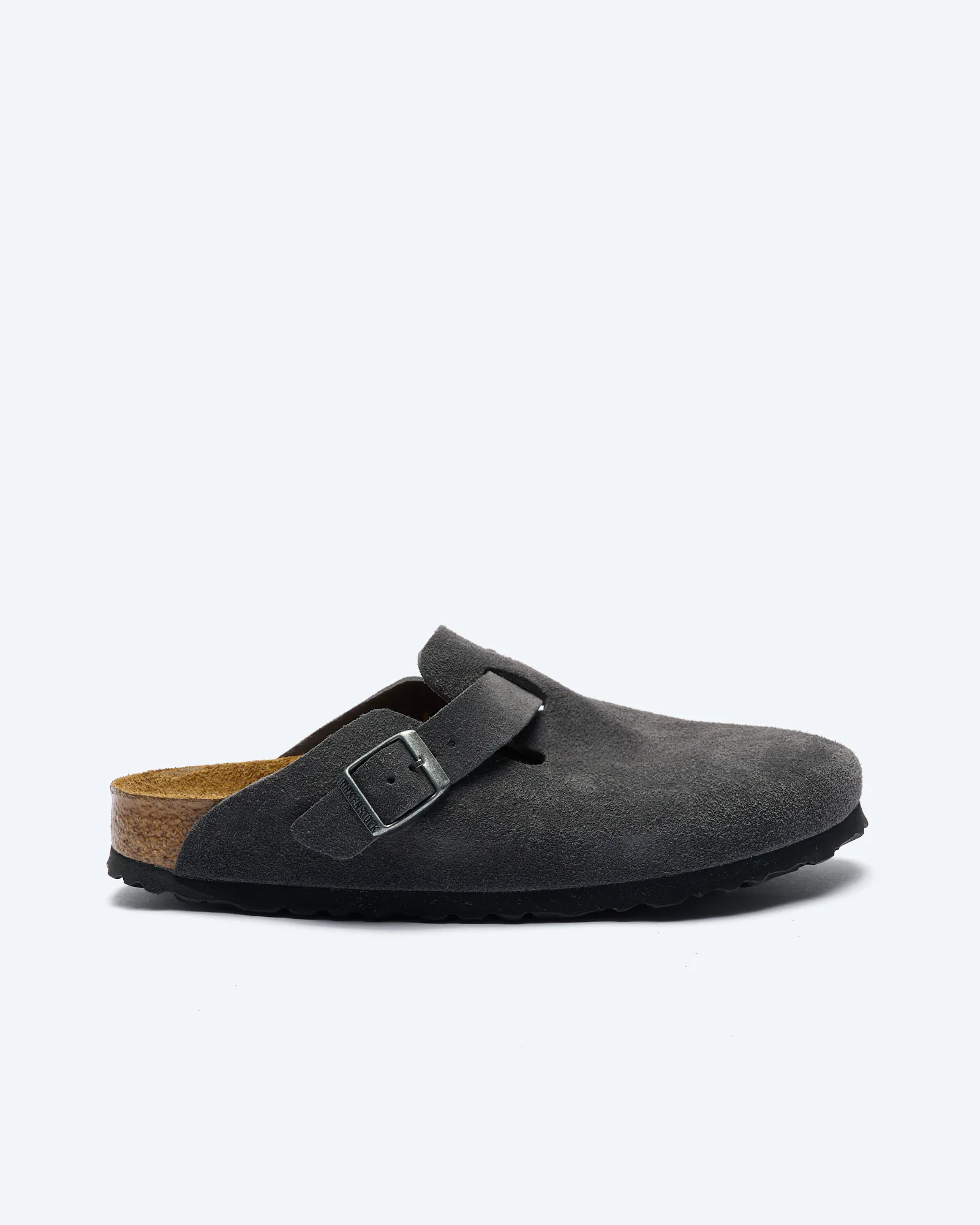 Birkenstock Men Boston Suede Leather Narrow Sandals Charcoal