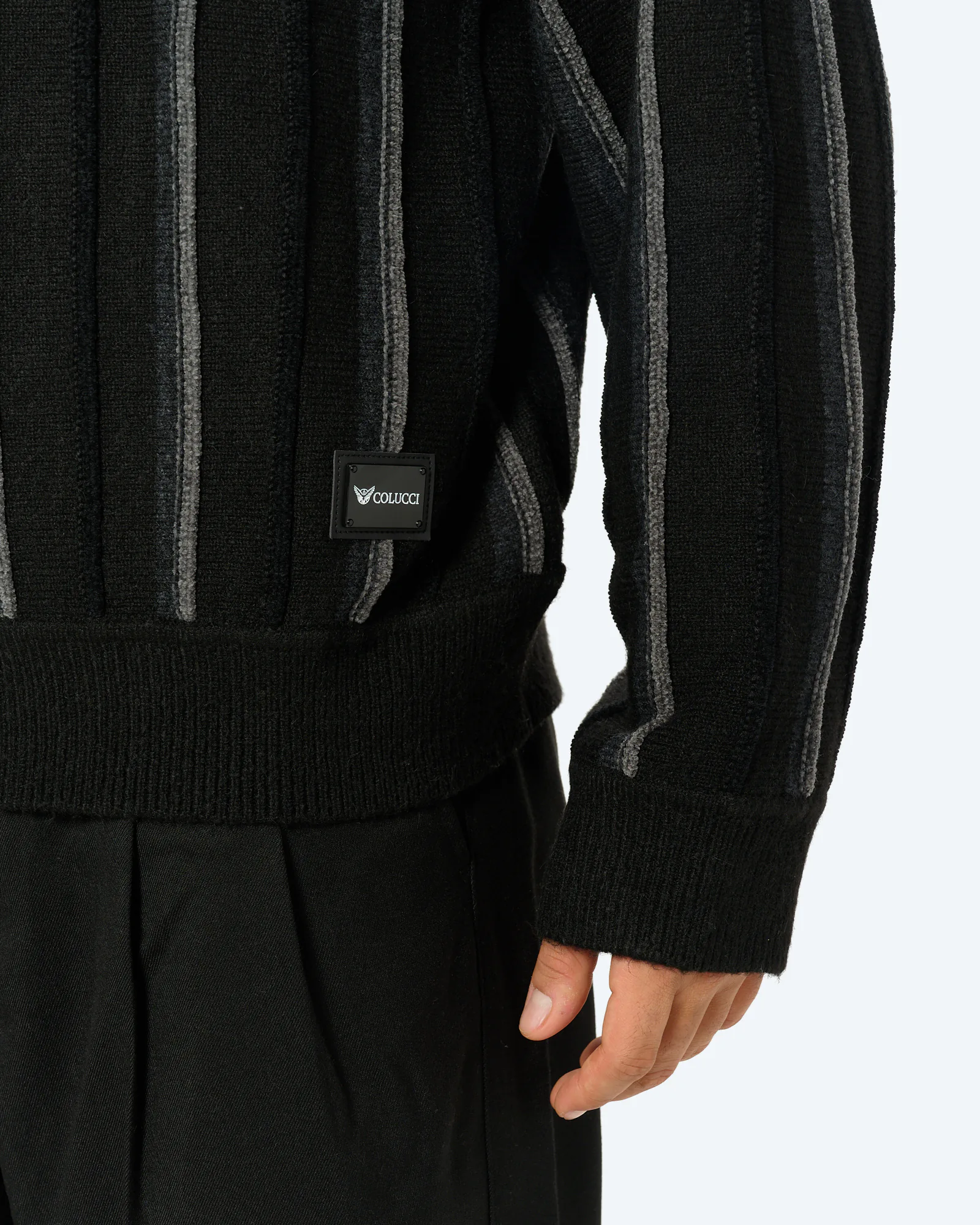 Chenille Stripe Sweater in Black/Grey