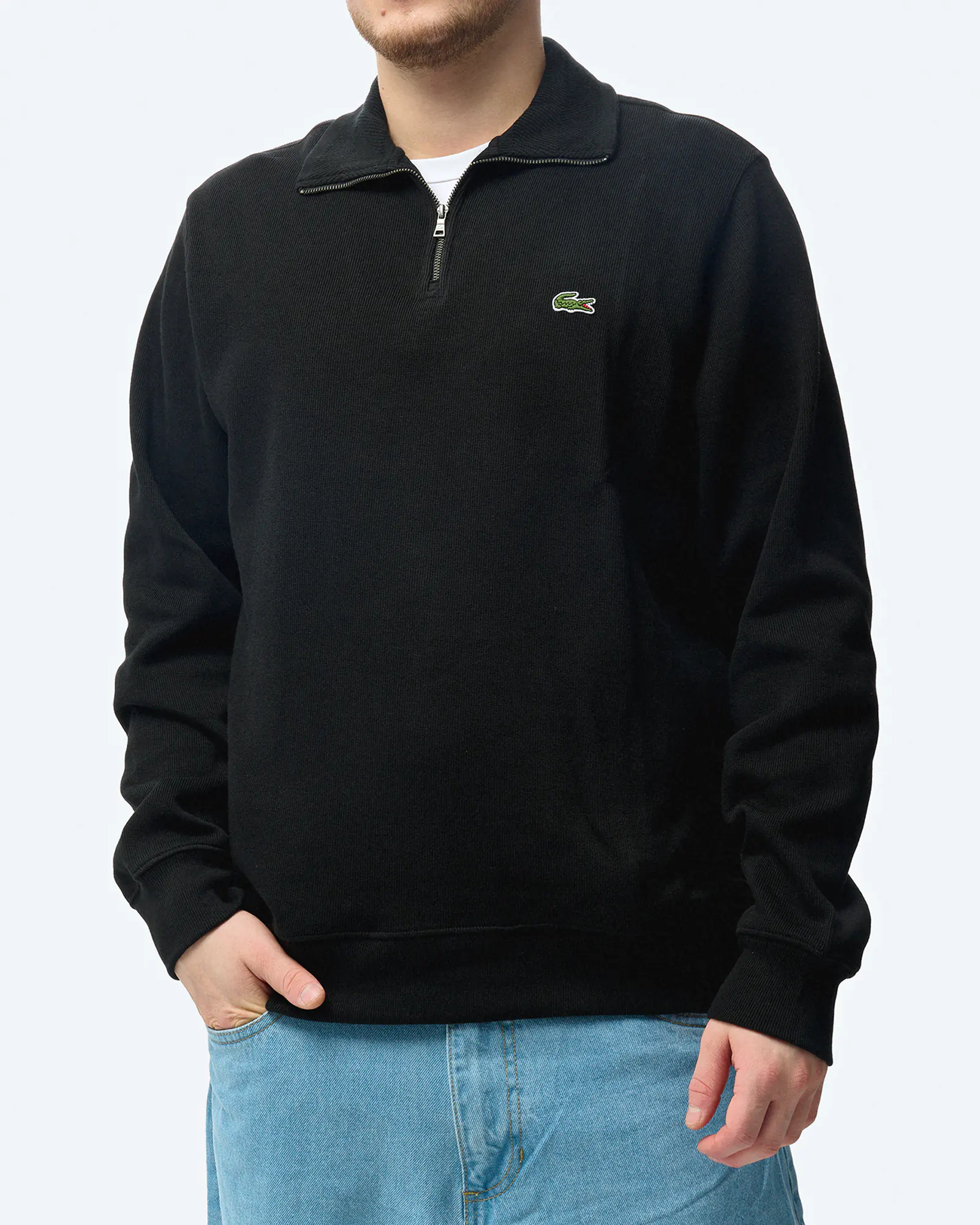 Lacoste Stand-Up Collar Cotton Half-Zip Pullover Black Lacoste Stand-Up Collar Cotton Half-Zip Pullover Black