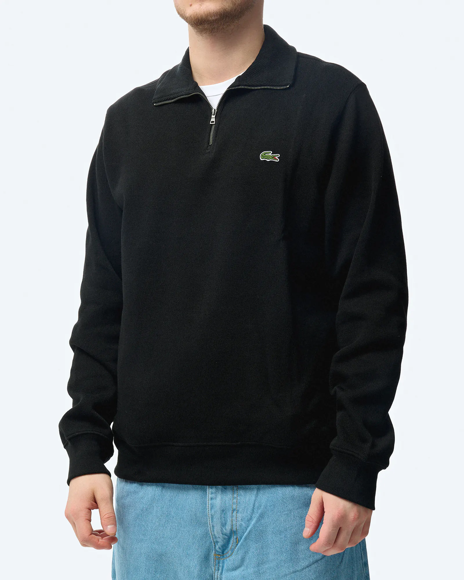 Lacoste Stand-Up Collar Cotton Half-Zip Pullover Black Lacoste Stand-Up Collar Cotton Half-Zip Pullover Black