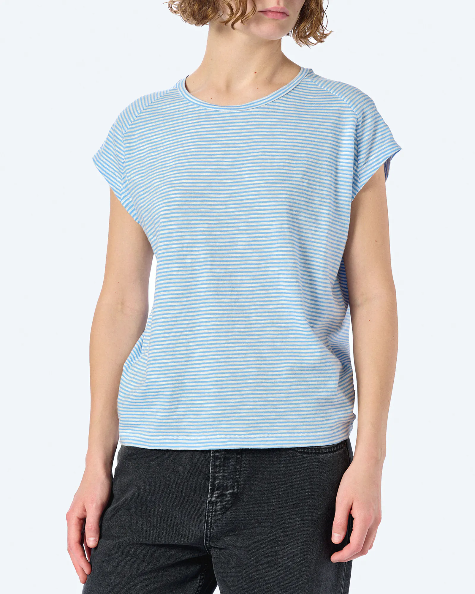 ARMEDANGELS ONELIAA LOVELY STRIPES T-Shirt Oatmilk/Silky Blue ARMEDANGELS ONELIAA LOVELY STRIPES T-Shirt Oatmilk/Silky Blue