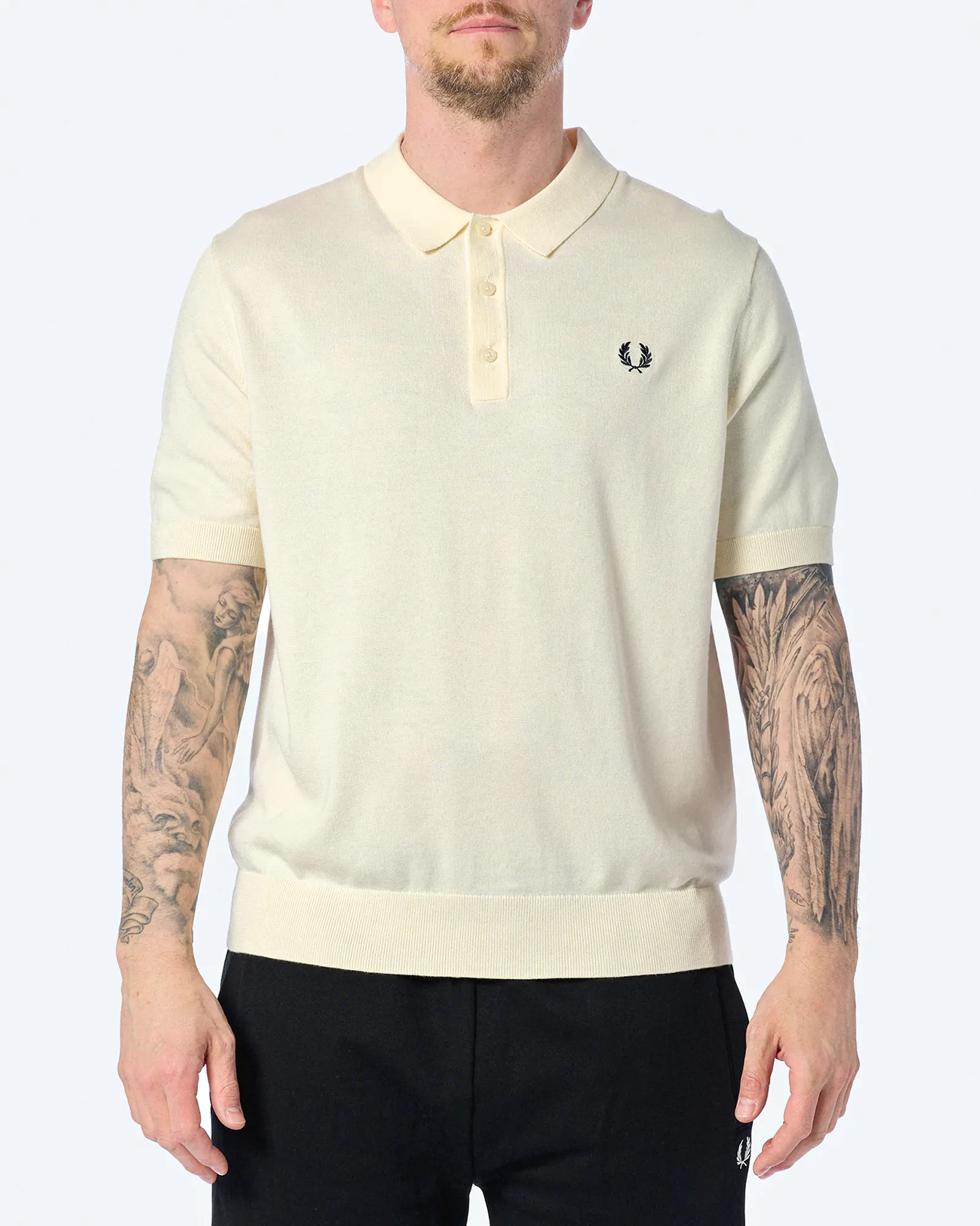 Fred Perry Cotton Knitted Polo Shirt Ecru Fred Perry Cotton Knitted Polo Shirt Ecru