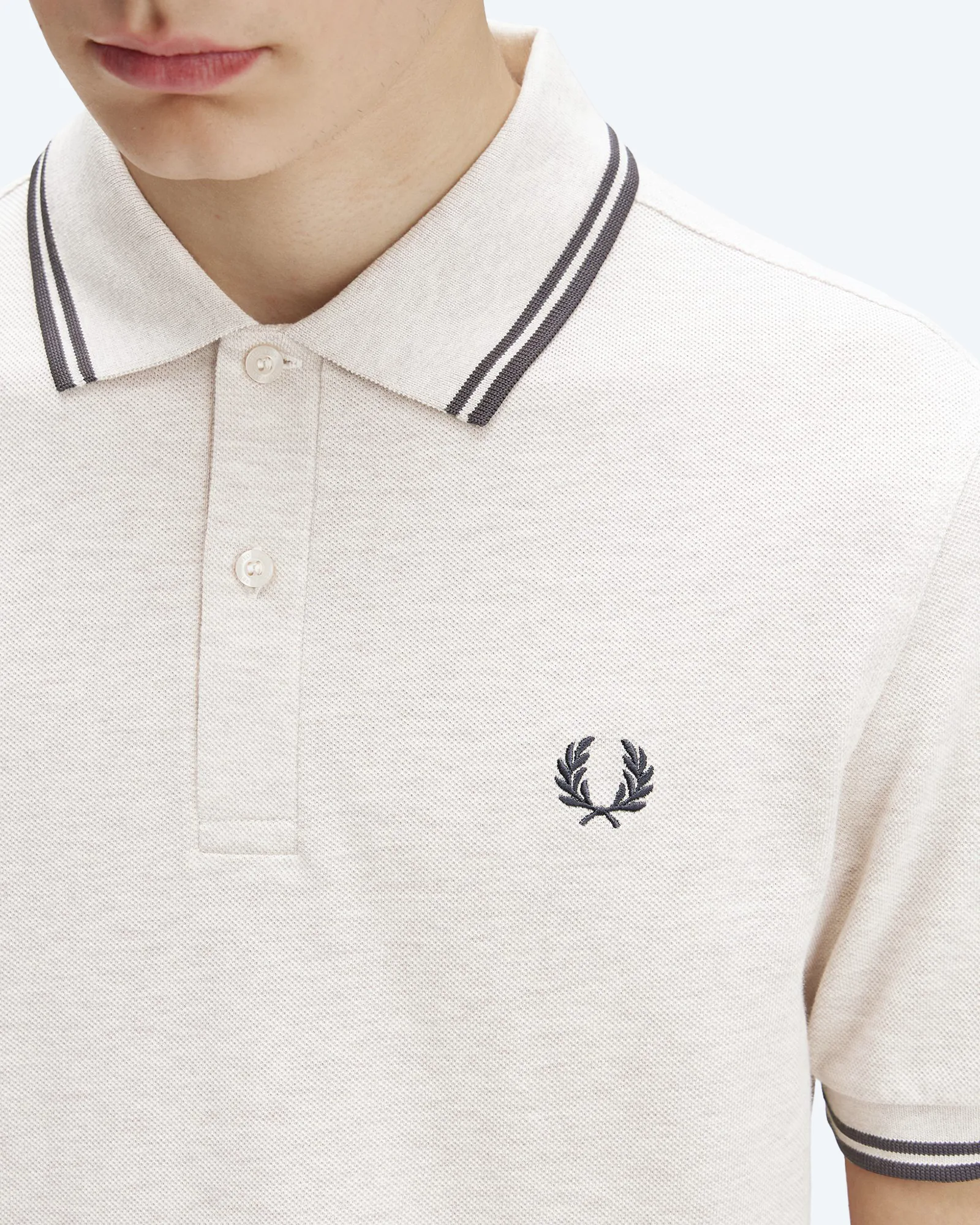 Fred Perry Twin Tipped Polo Shirt Porridge Marl/Anchor Grey