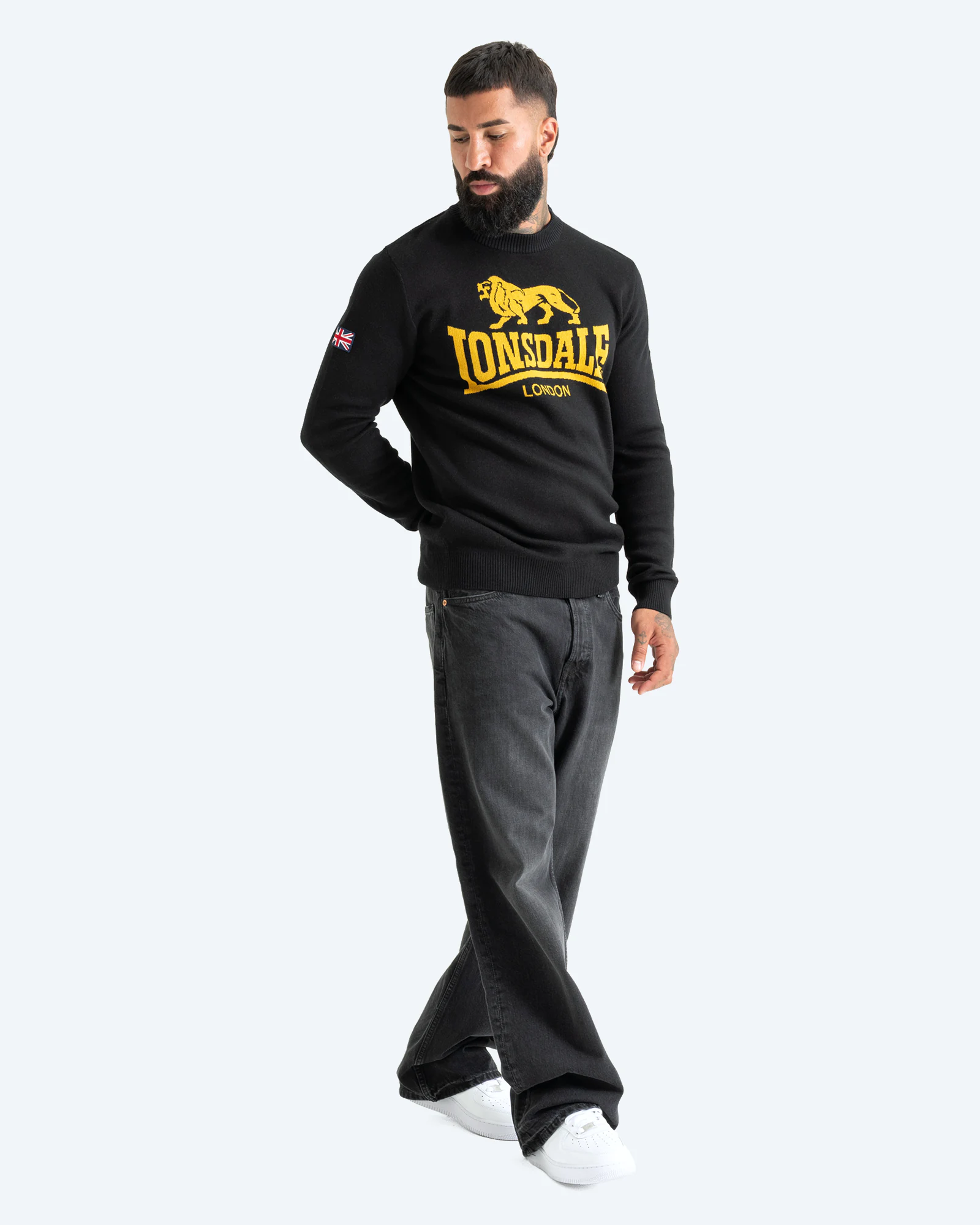 Swanscombe Knitted Sweater Black/Warm Ochre