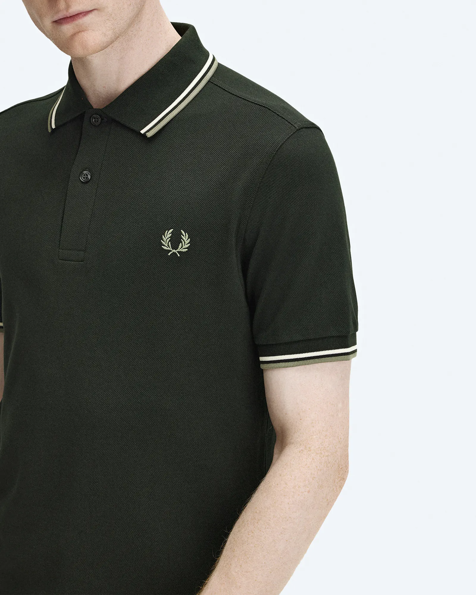 Fred Perry Twin Tipped Polo Shirt Night Green/Light Ecru/Olive Mint Fred Perry Twin Tipped Polo Shirt Night Green/Light Ecru/Olive Mint