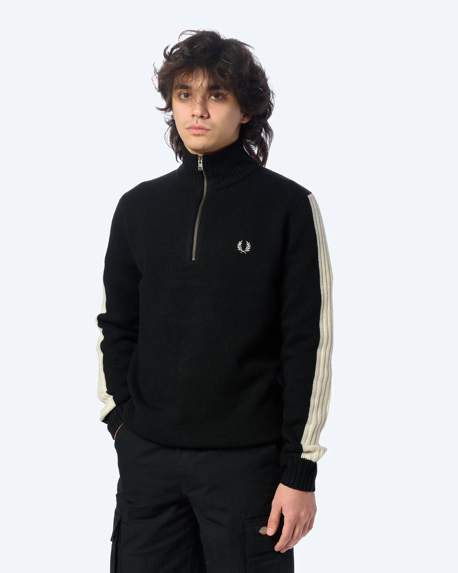 Fred Perry Ribbed Sleeve Half Zip Sweatshirt Black