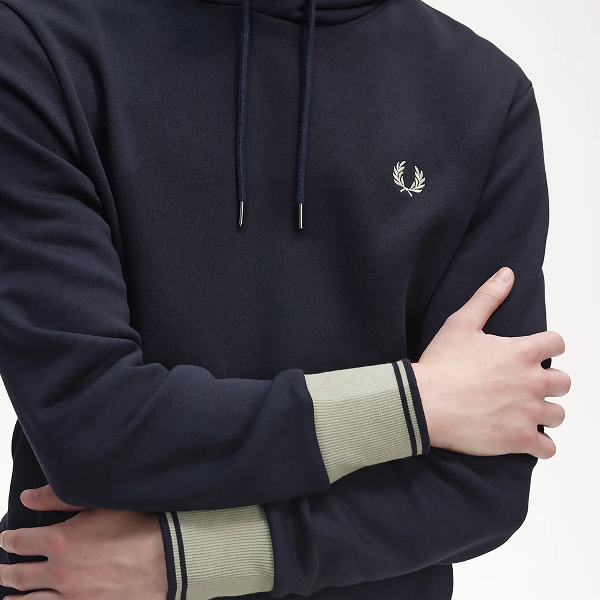 Fred Perry Contrast Cuff Laurel Hooded Sweatshirt Navy