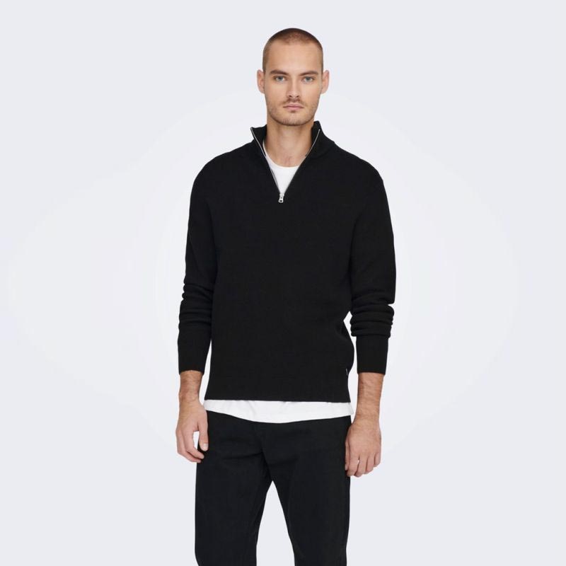 Only & Sons onsPhil REG 12 Cotton Half Zip Pullover Black