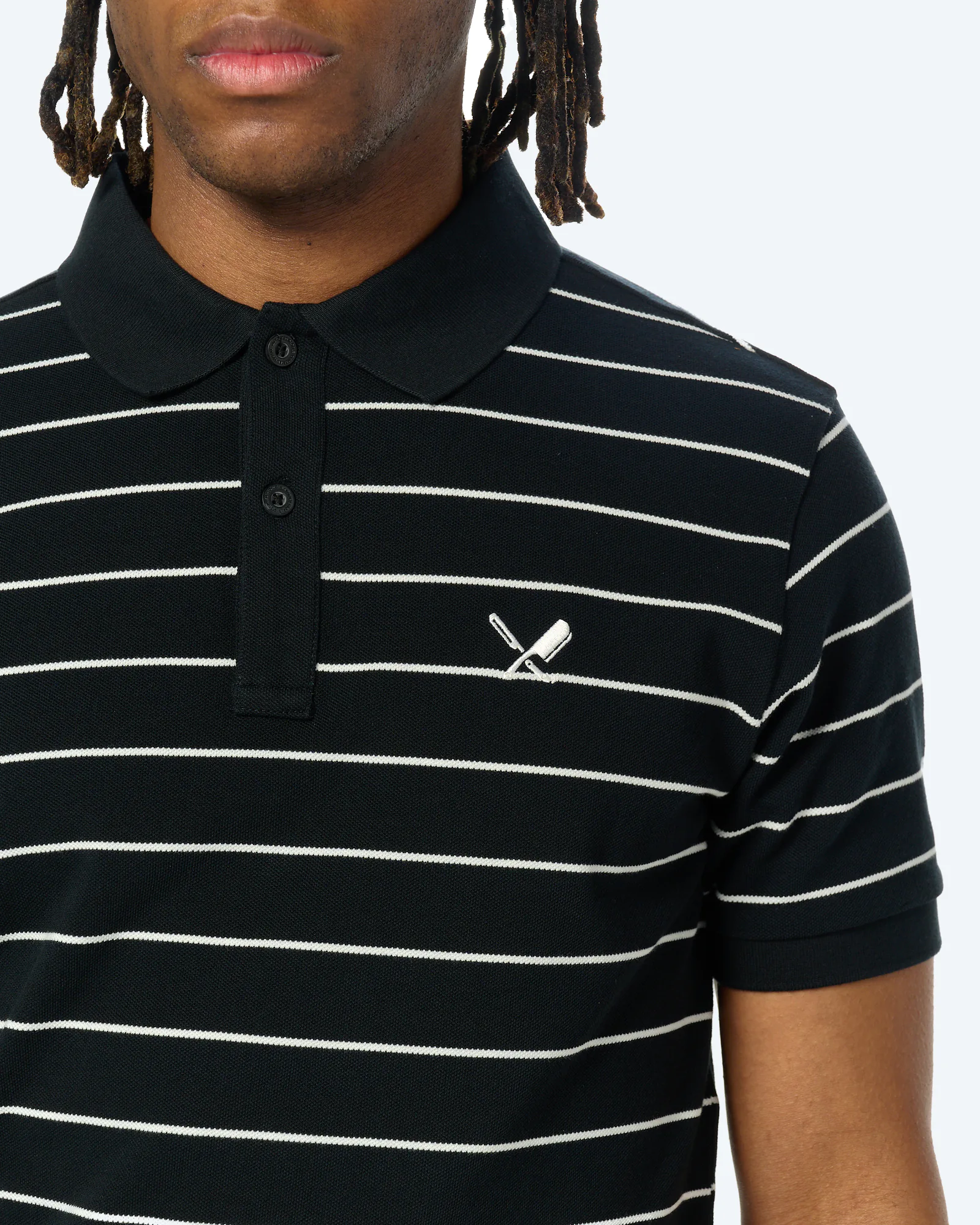 Distorted People Piqué Striped Poloshirt Black