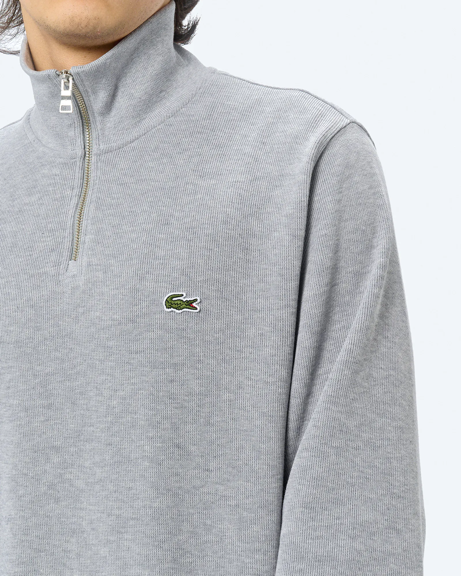 Lacoste Stand-Up Collar Cotton Half-Zip Pullover Silver Chine Lacoste Stand-Up Collar Cotton Half-Zip Pullover Silver Chine