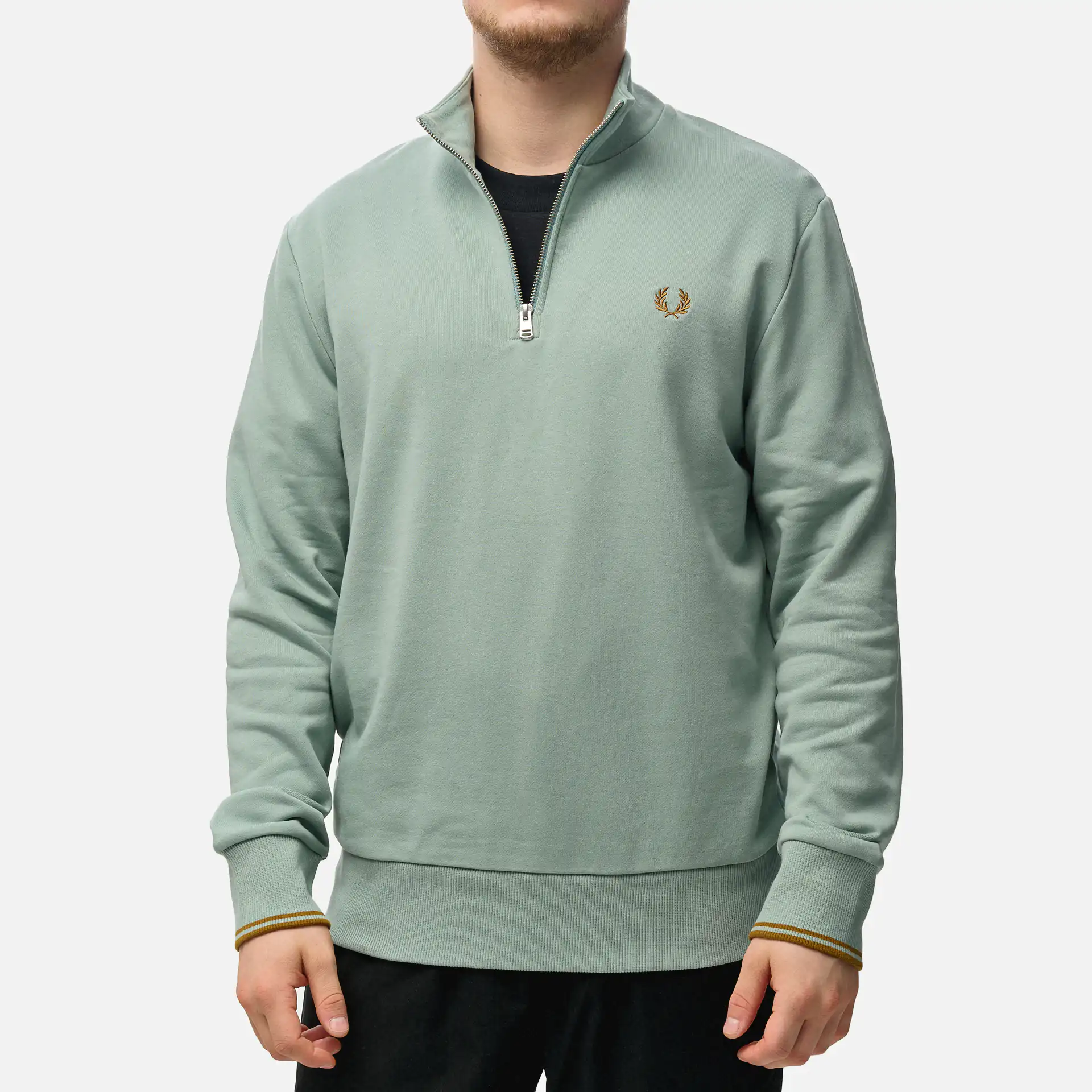 Fred Perry Half Zip Sweatshirt Silver Blue/Dark Caramel