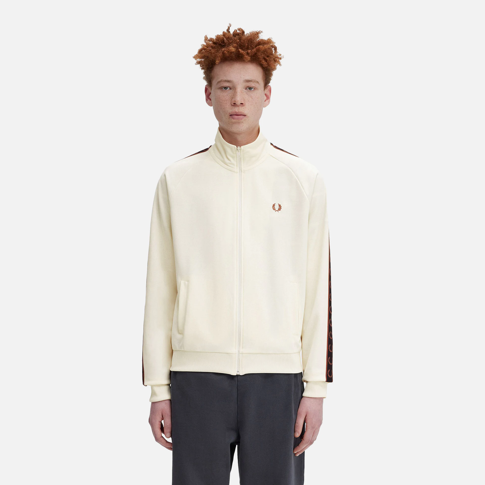 Fred Perry Contrast Taped Track Jacket Ecru/Whiskey Brown