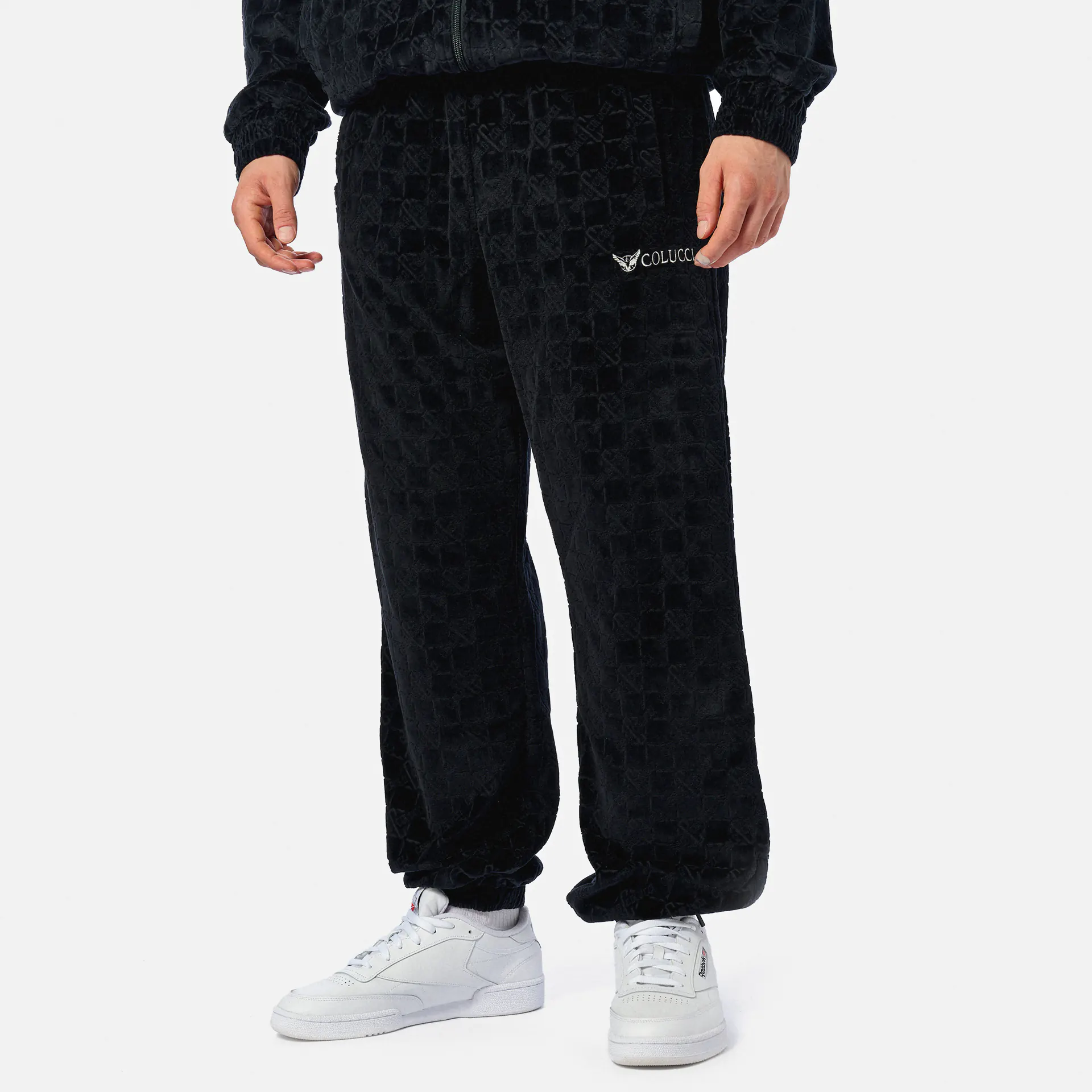 Colucci Monogramm Velours Track Pants Black