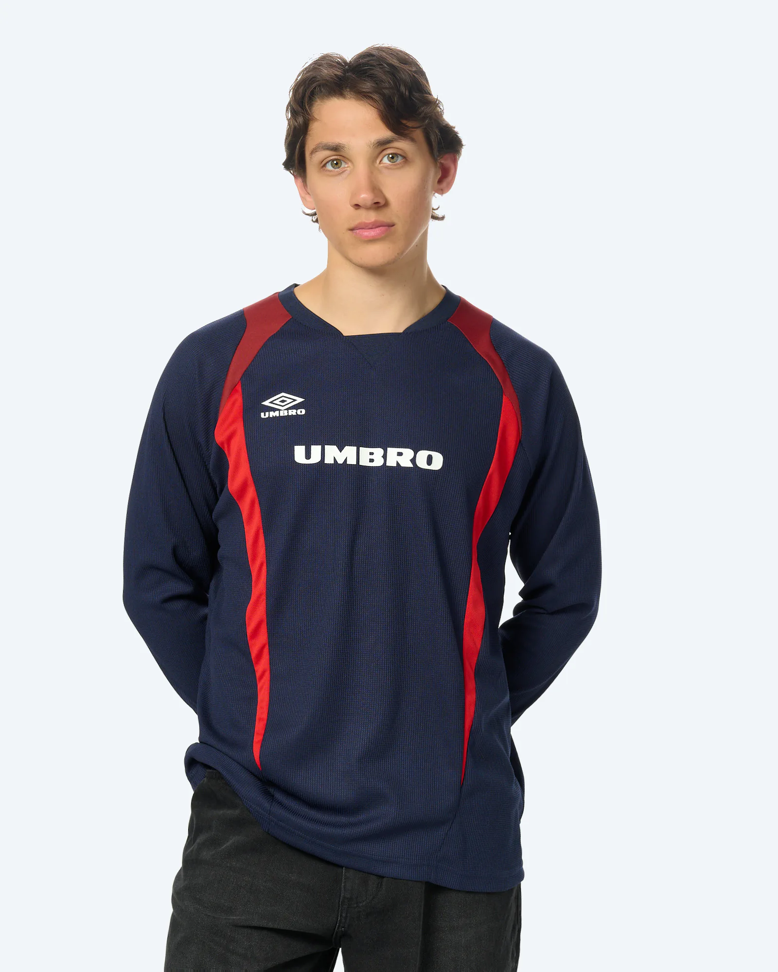 Umbro Panelled Longsleeve Jersey Baritone Blue/Goji Berry/Brilliant White 