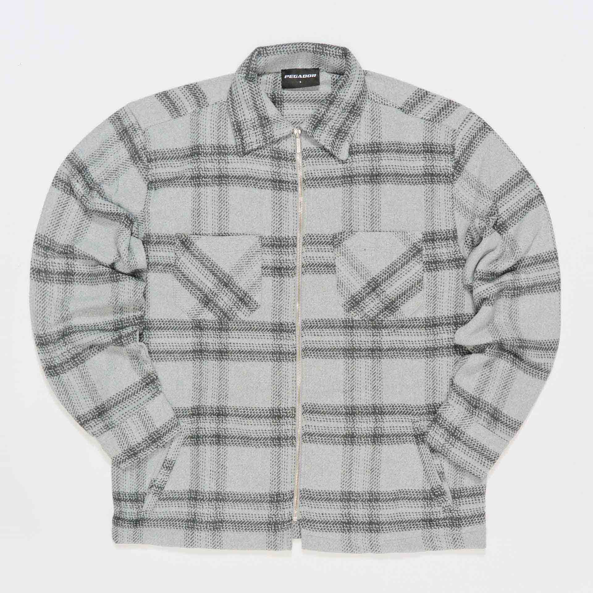 PEGADOR Bale Embroidery Heavy Zip Flannel Shirt Cloud Grey