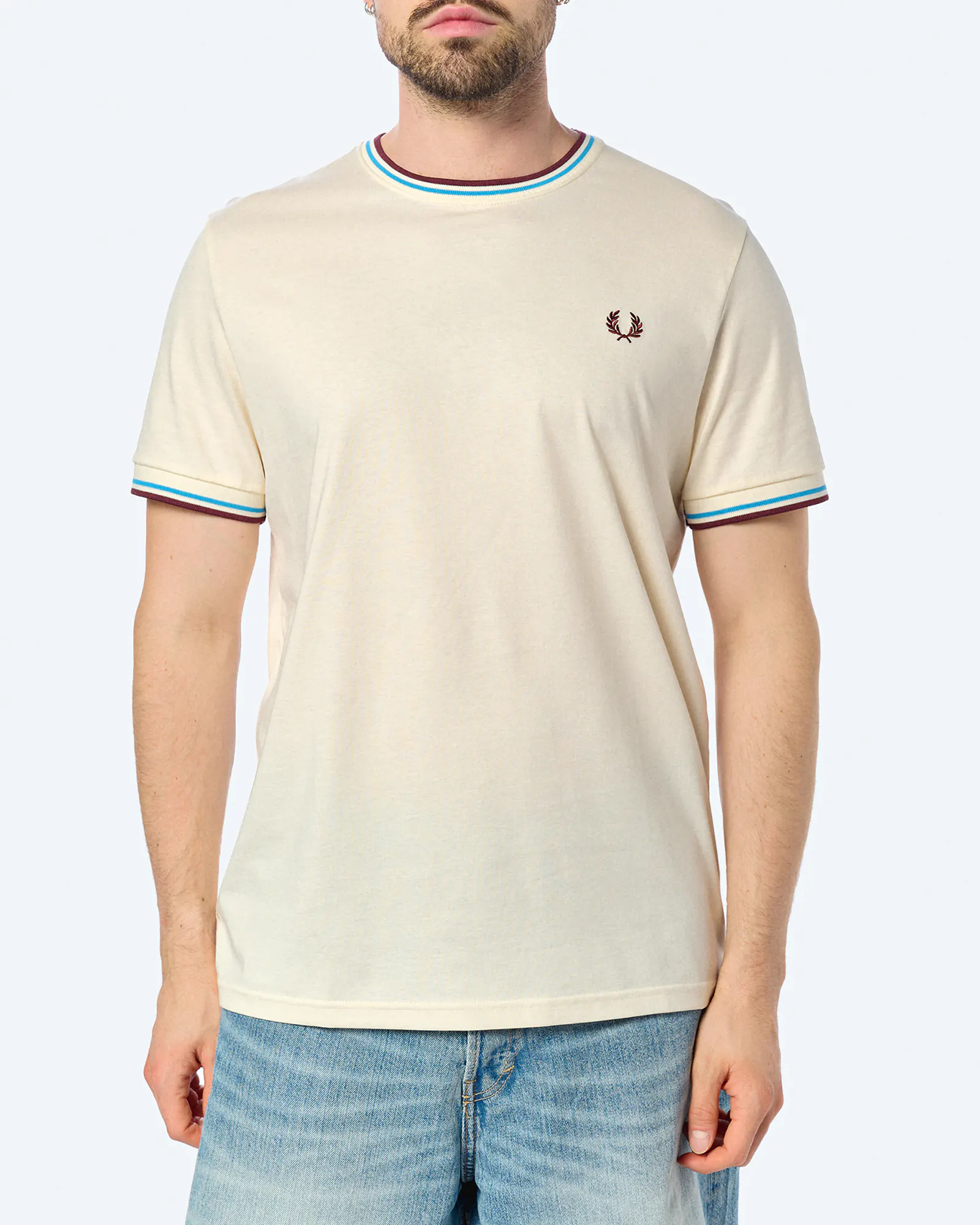 Fred Perry Twin Tipped T-Shirt Ecru/Court Blue/Oxblood