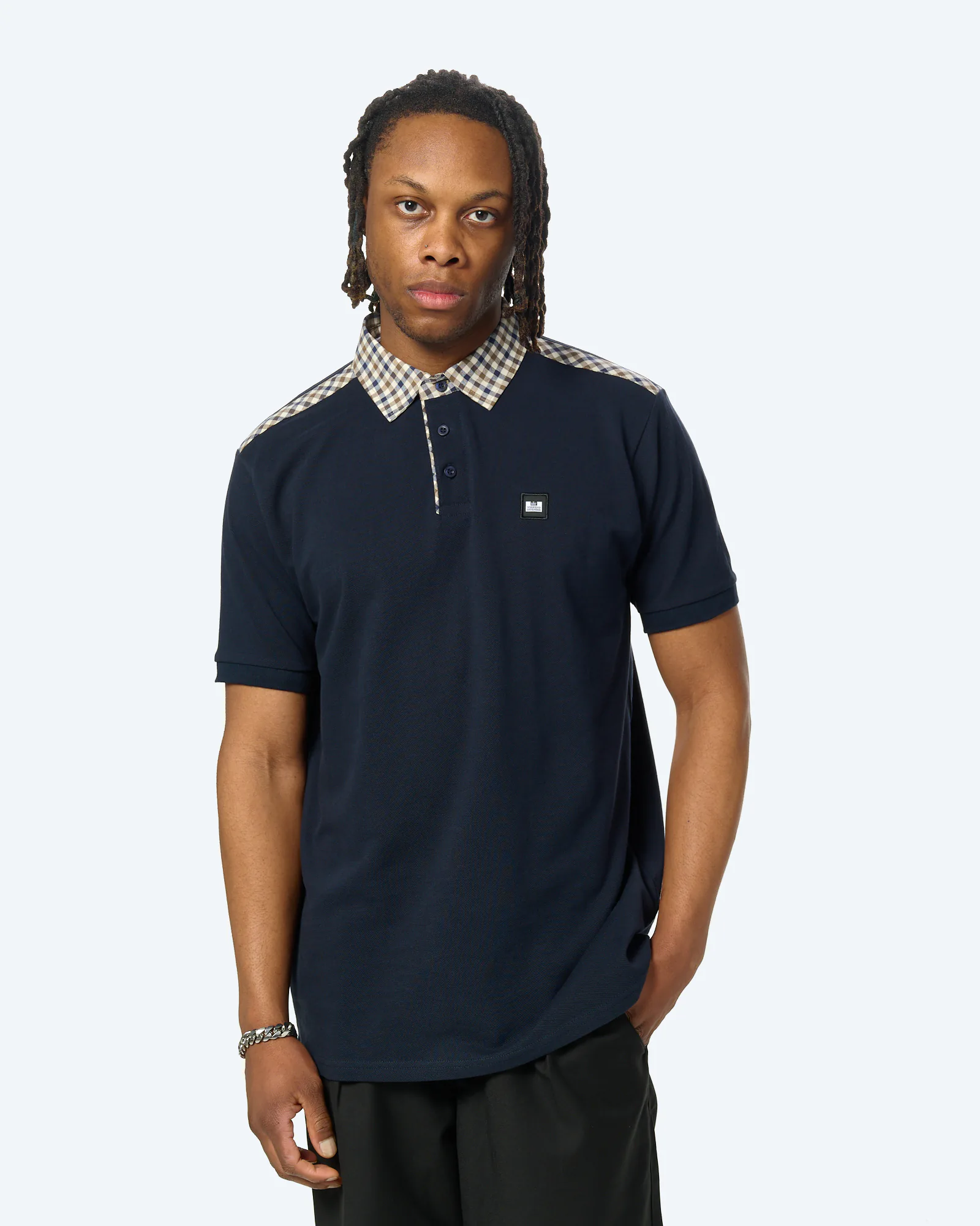 Weekend Offender Costa Mid House Check Collar Polo Navy