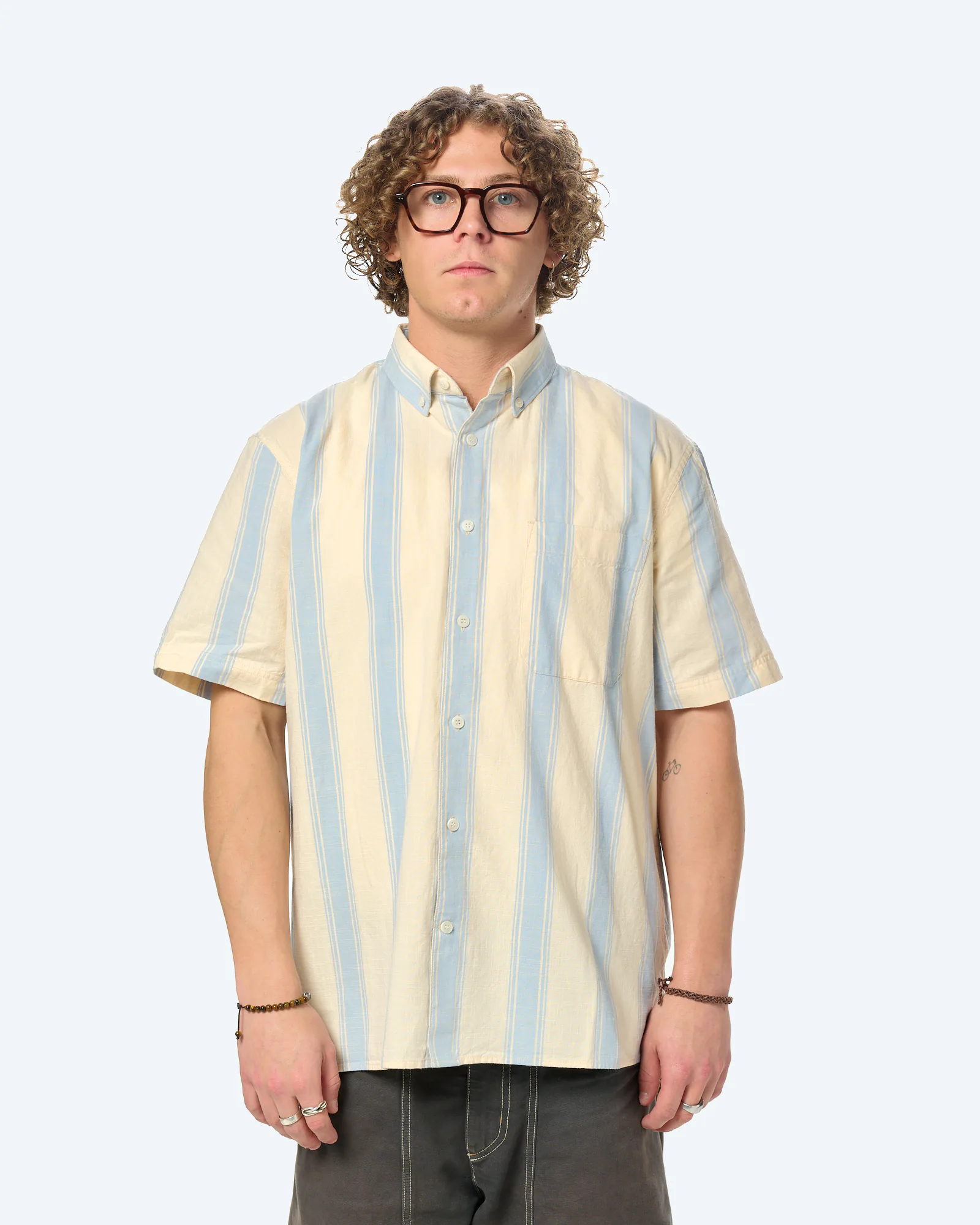 ARMEDANGELS Striped Shortsleeve Shirt Wedgwood
