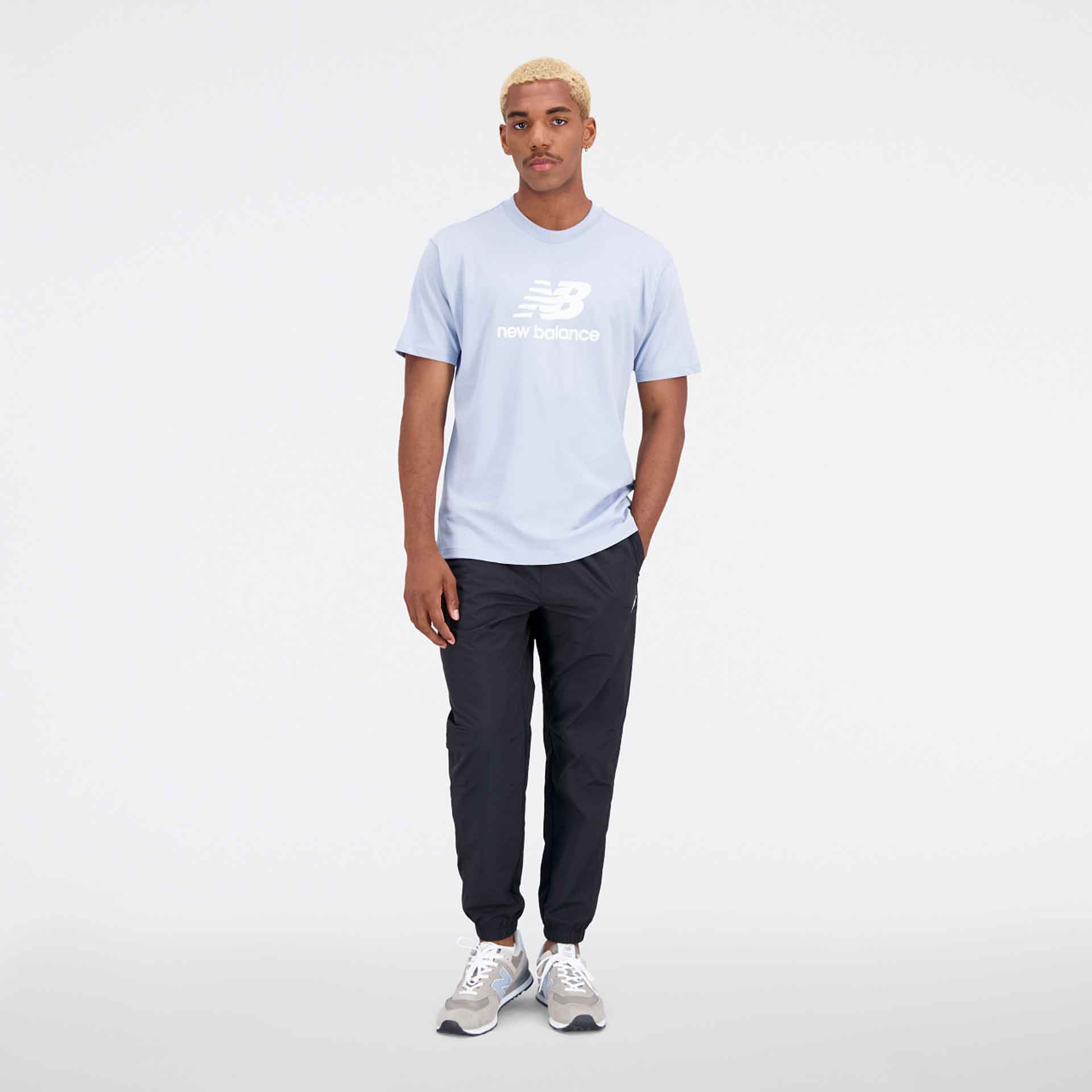 New Balance Essentials Stacked Logo Cotton Jersey T-Shirt Light Blue