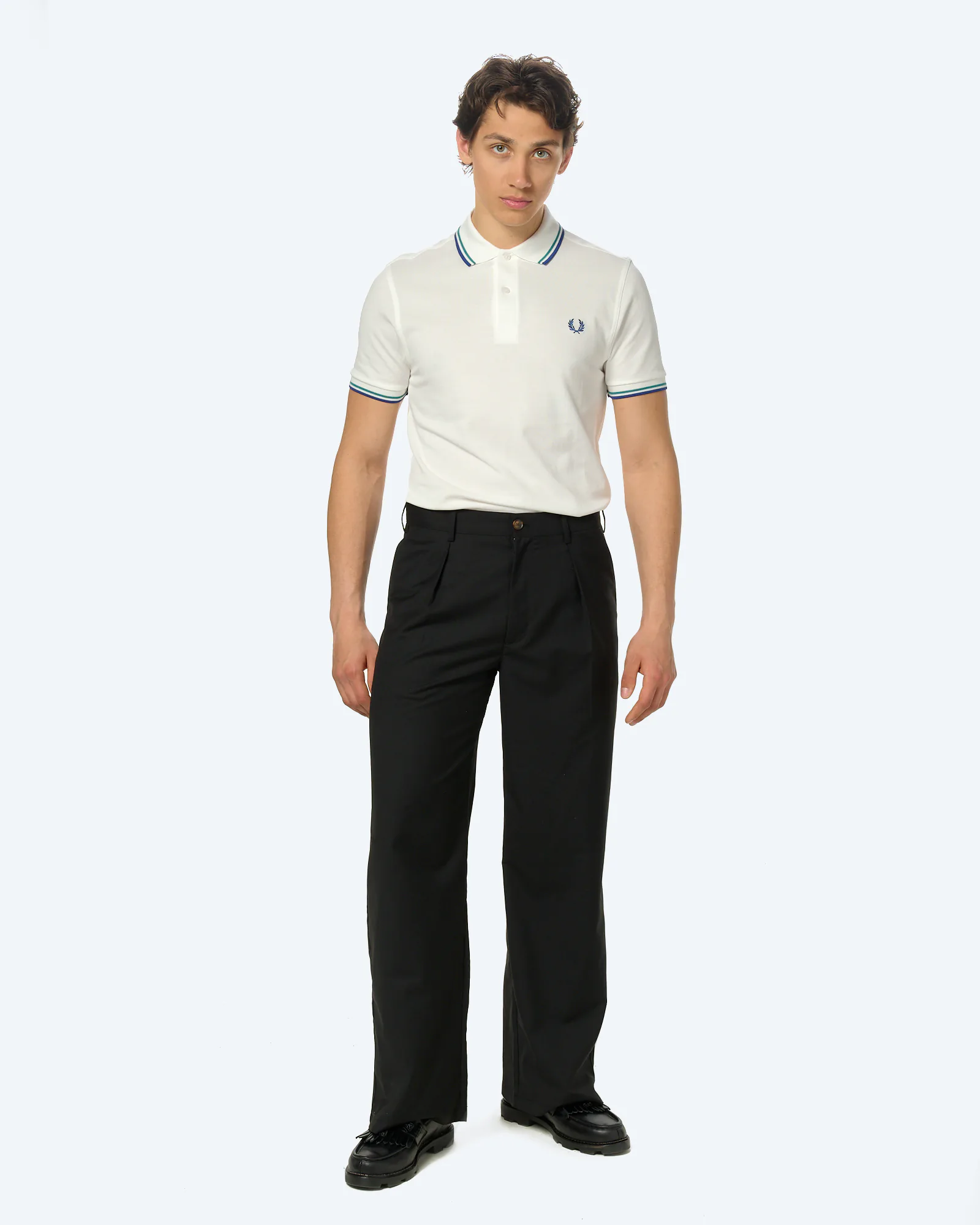 Fred Perry Twin Tipped Polo Shirt Snow White/Deep Mint/Soho Eclipse