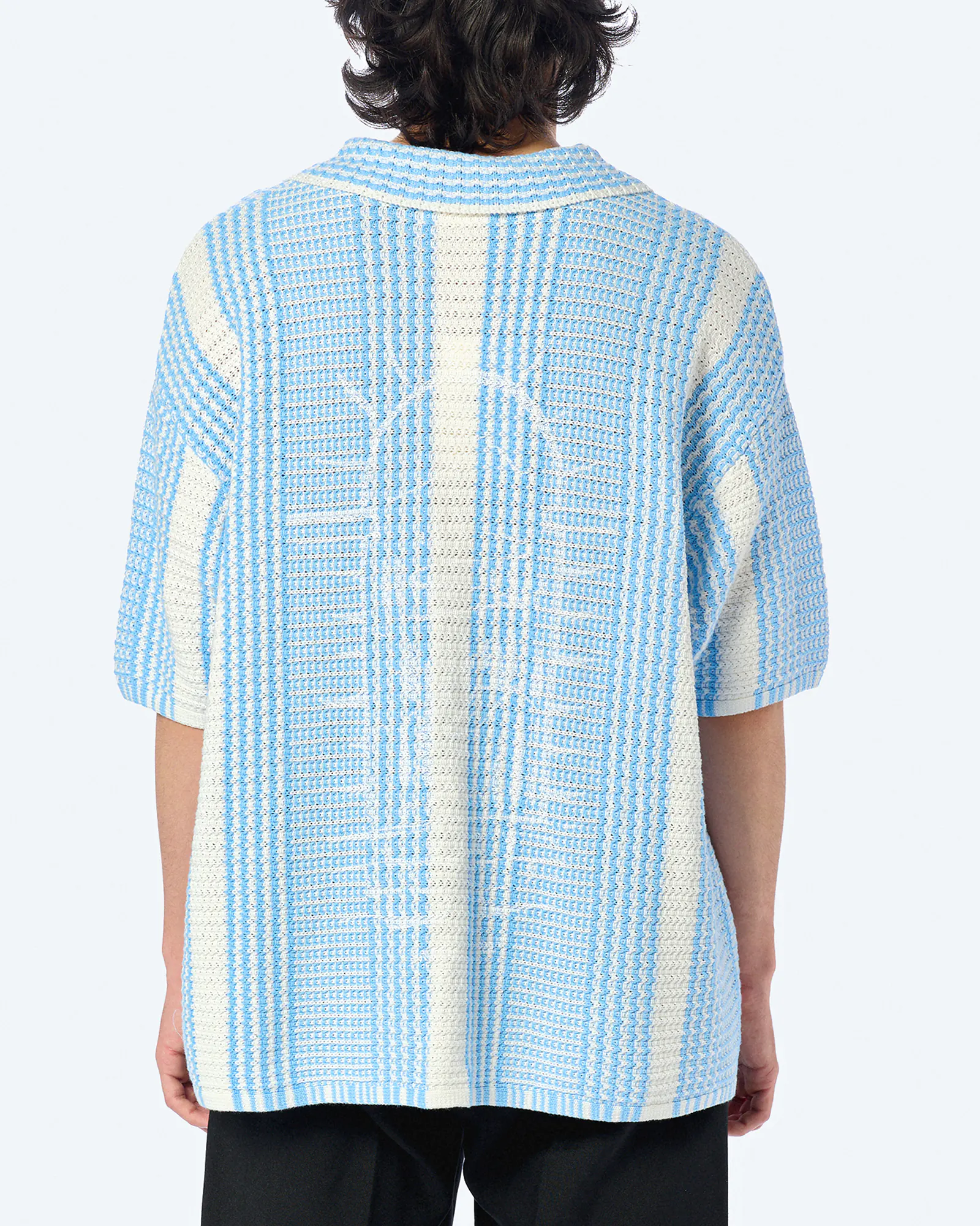 Another Cotton Oversized Mesh Knit Summer Shirt Blue Another Cotton Oversized Mesh Knit Summer Shirt Blue