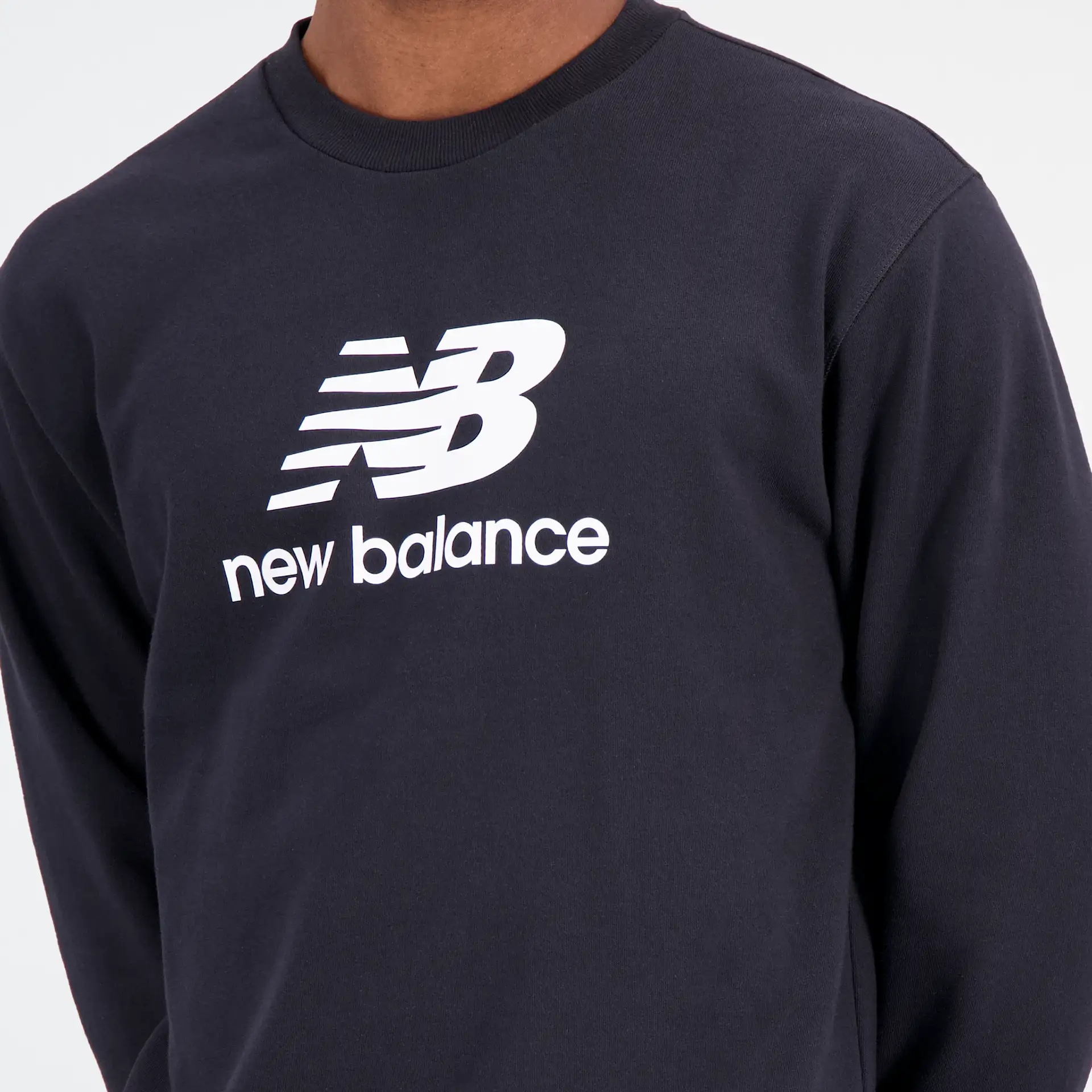 New Balance Essentials Stacked Logo French Terry Crewneck Black