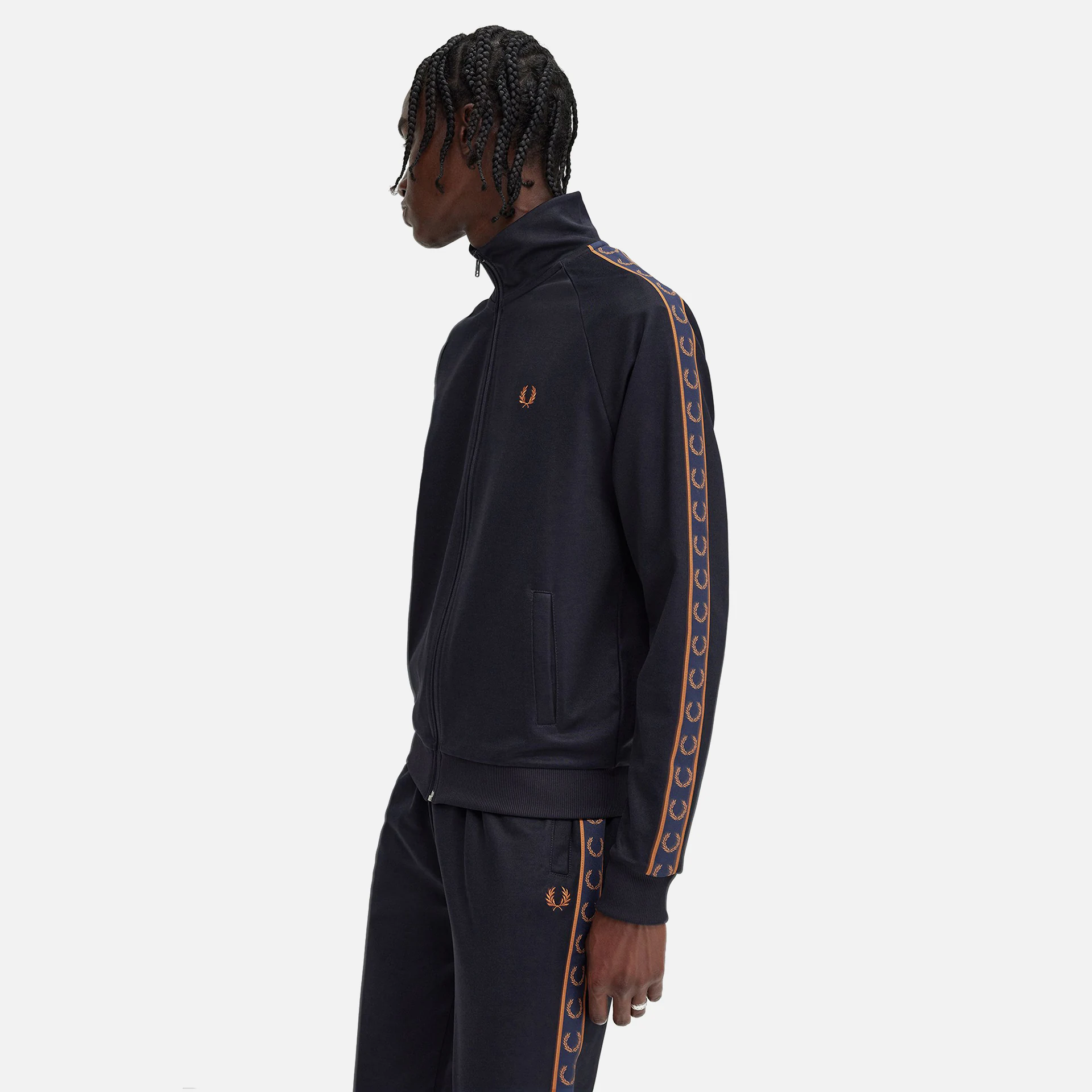Fred Perry Contrast Taped Track Jacket Navy/Nut Flakes