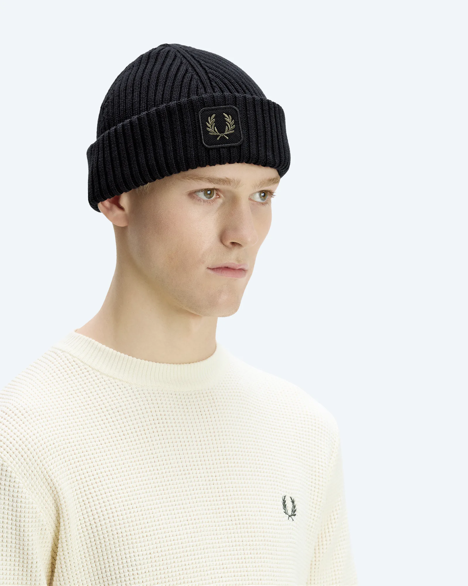 Fred Perry Cotton Ribbed Beanie Black
