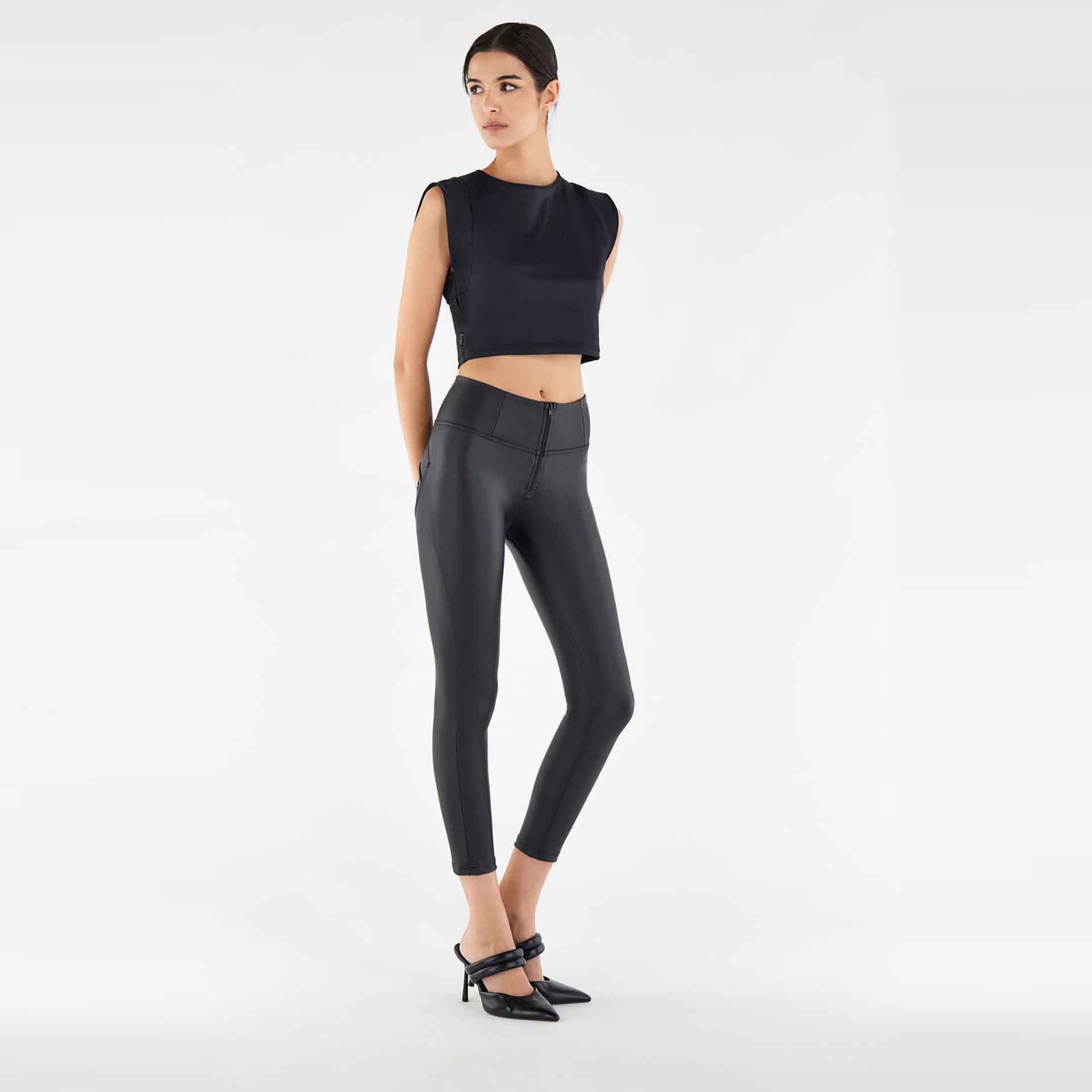 Freddy WR.UP High Waist Superskinny 7/8 Faux Leather Pants Black