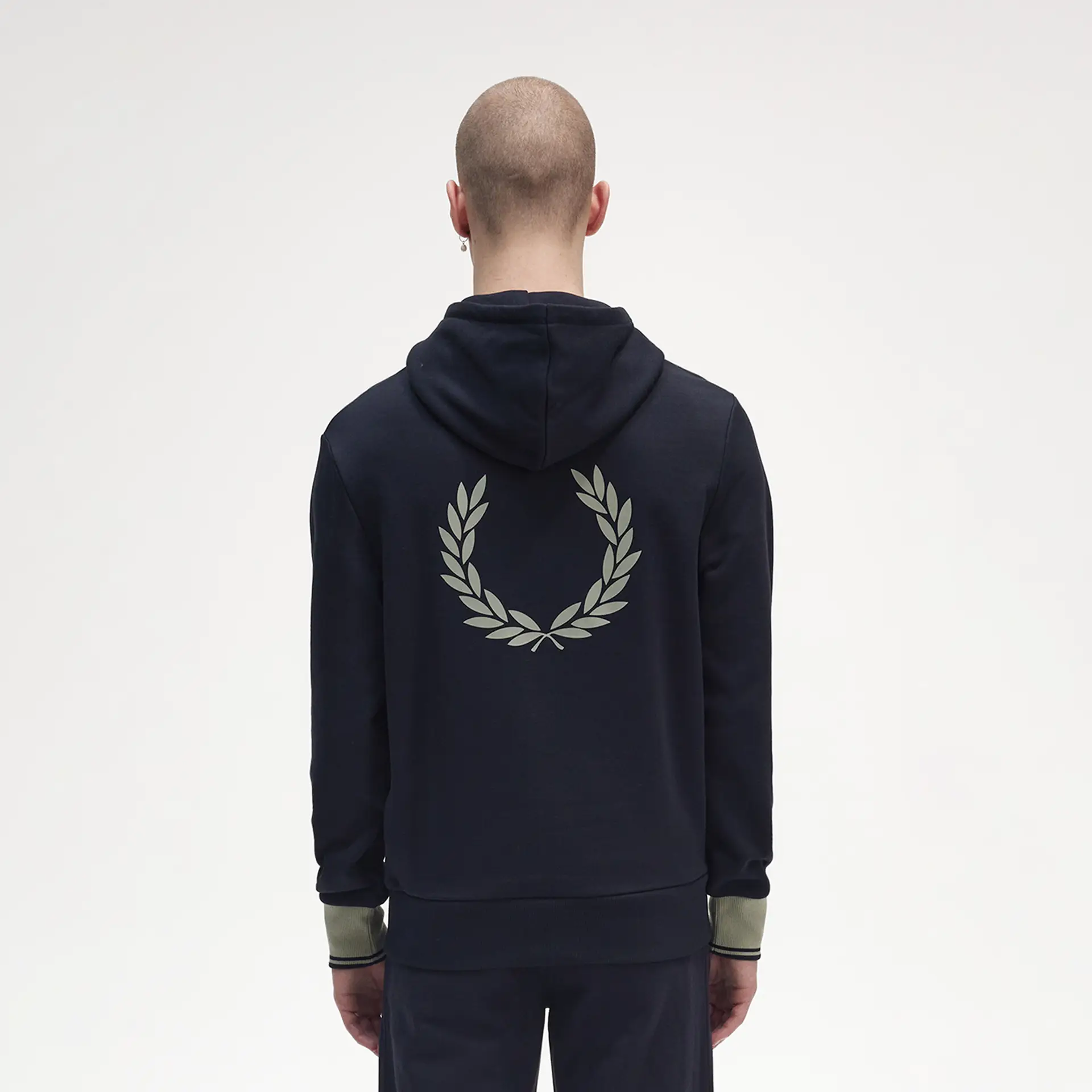 Fred Perry Contrast Cuff Laurel Hooded Sweatshirt Navy