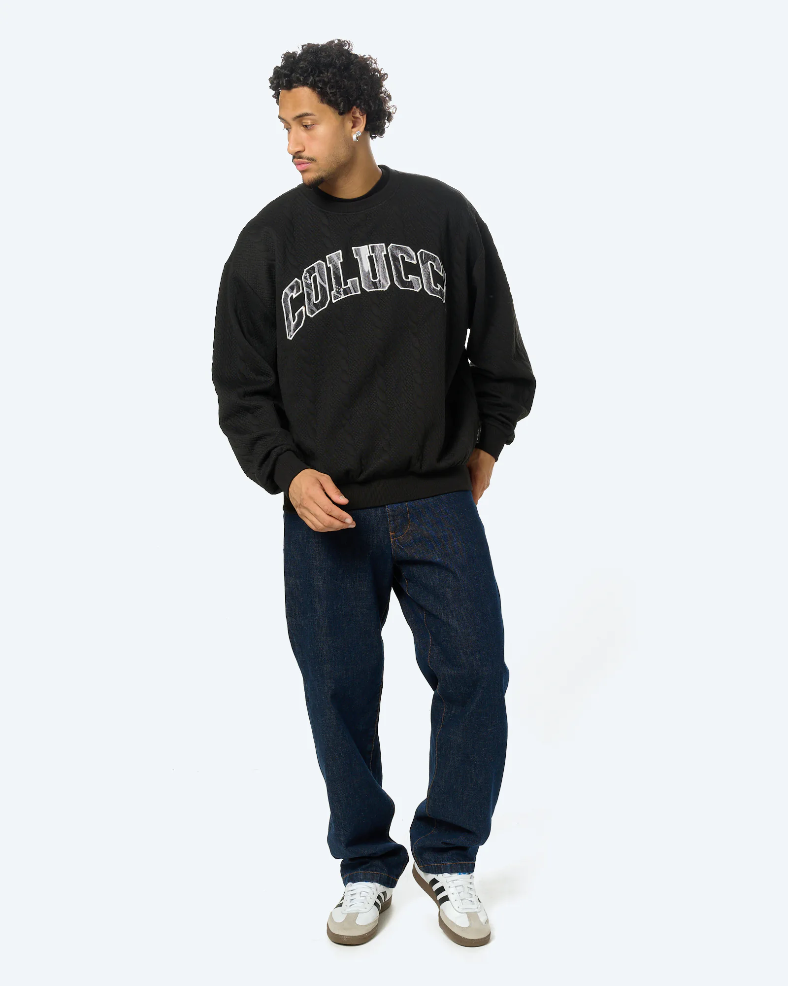Structured College Crewneck Black/AOP Black