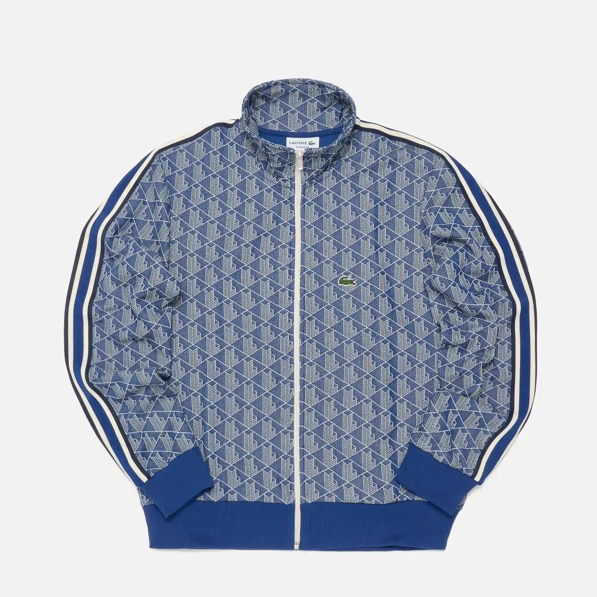 Lacoste Monogram and Stripe Band Zipped Sweatjacket Methylene/Flour