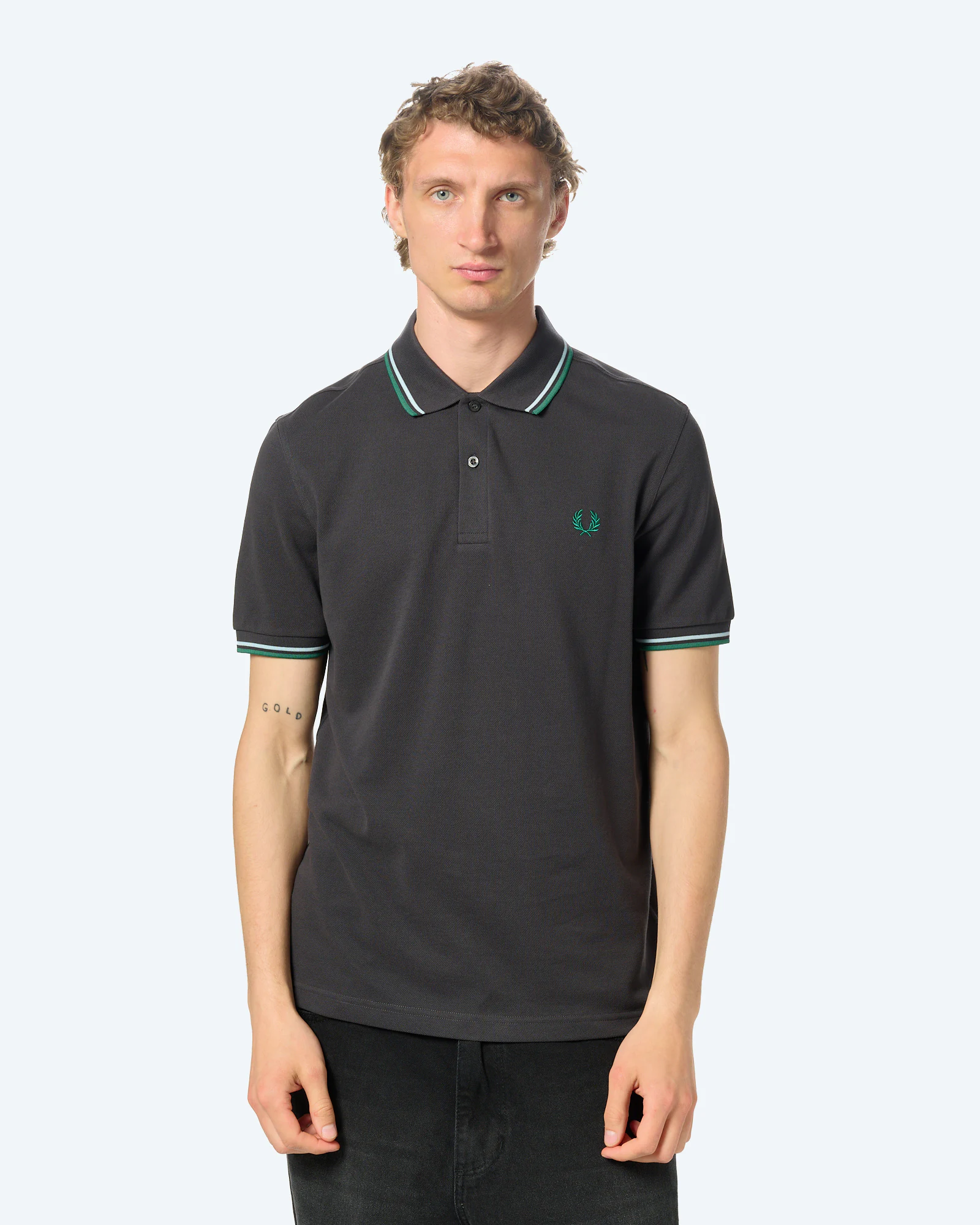 Fred Perry Twin Tipped Polo Shirt Anchor Grey/Light Ice/Sport Green