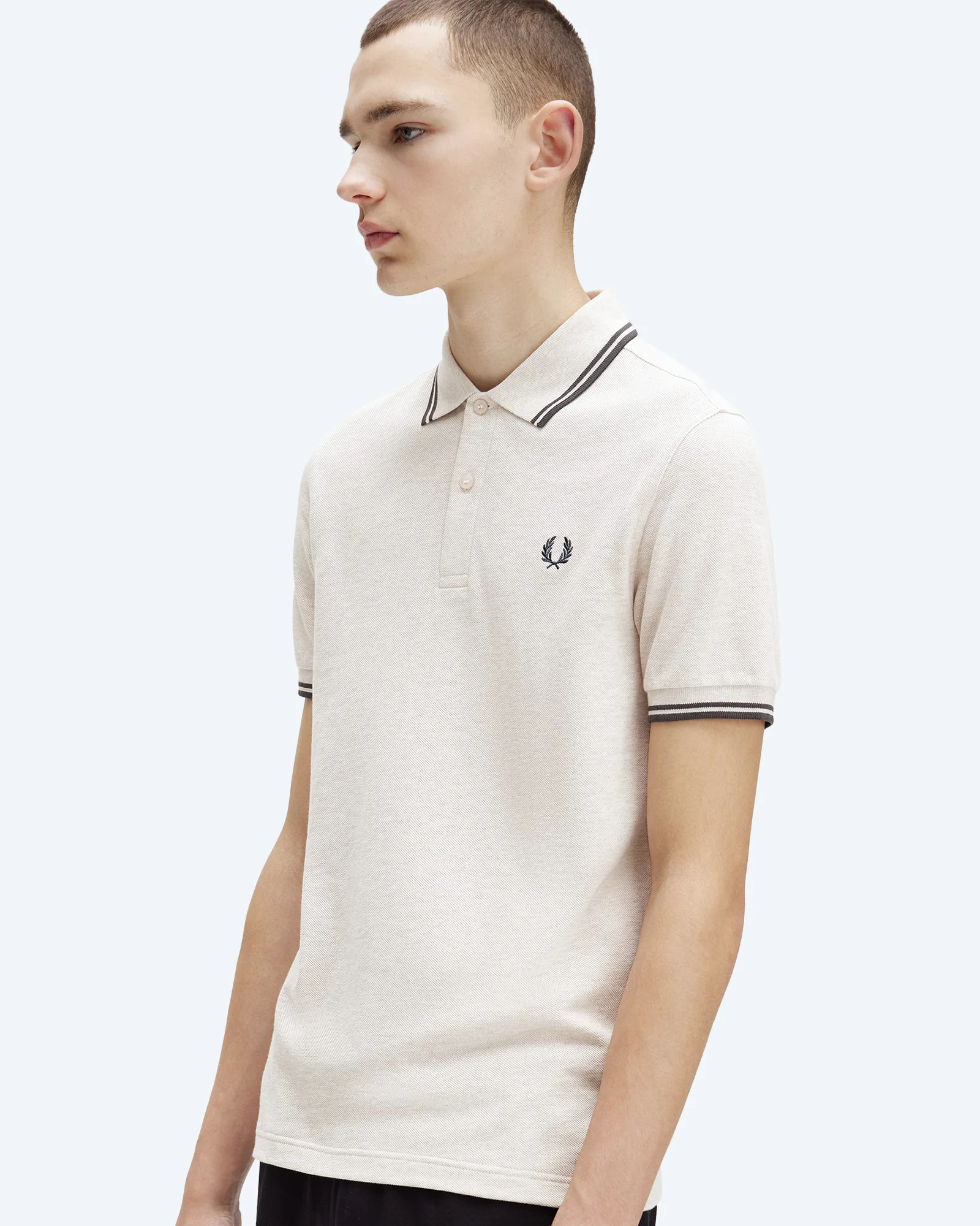 Fred Perry Twin Tipped Polo Shirt Porridge Marl/Anchor Grey