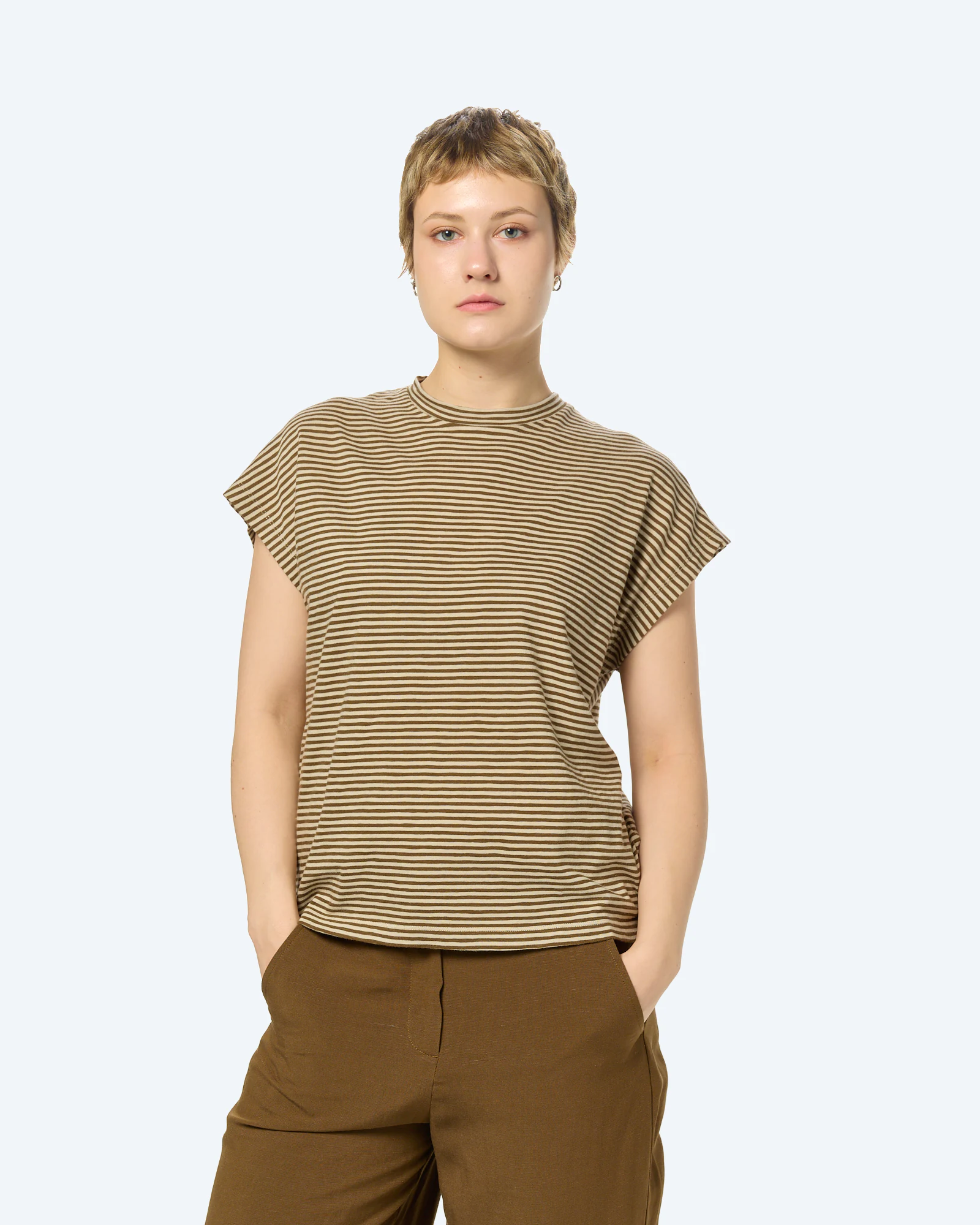 SLUB JERSEY STRIPE T-SHIRT Sand Stone-Dried Palm