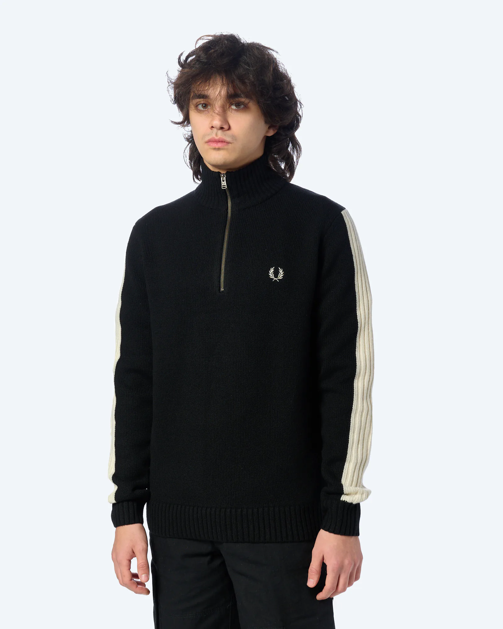 Fred Perry Ribbed Sleeve Half Zip Sweatshirt Black