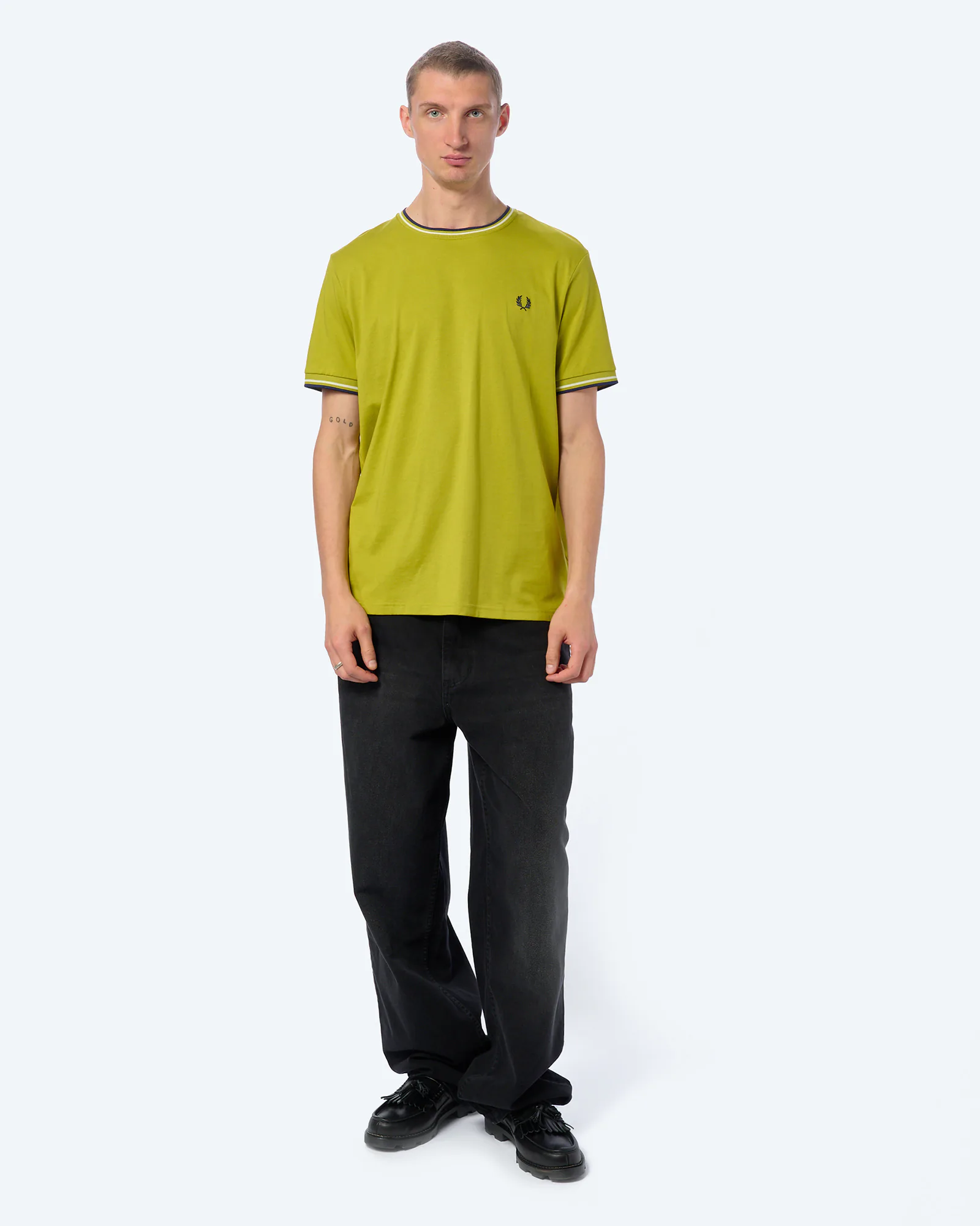Fred Perry Twin Tipped T-Shirt Tennis Ball Yellow/Ecru/Navy