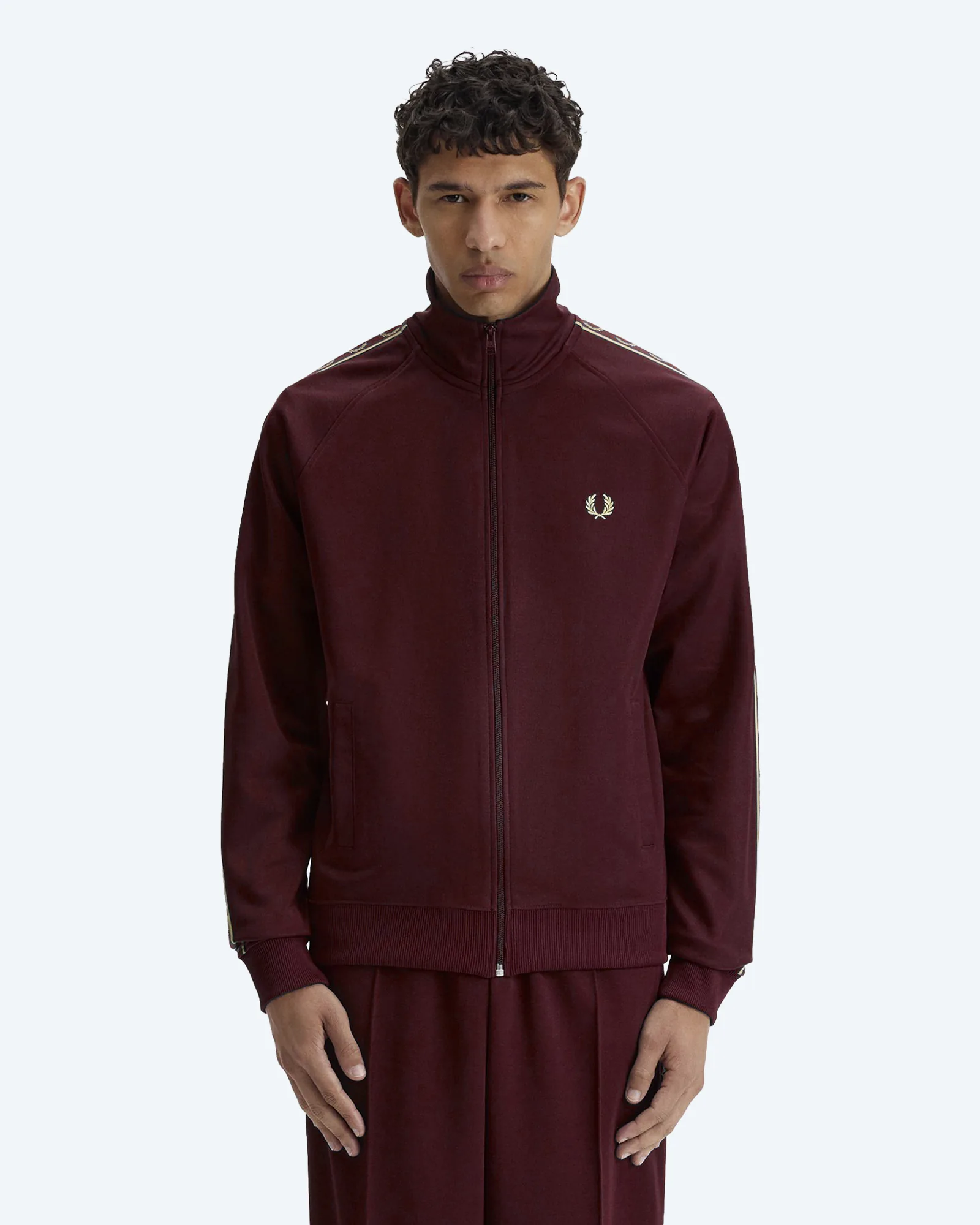 Fred Perry Contrast Taped Track Jacket Oxblood/Champagne
