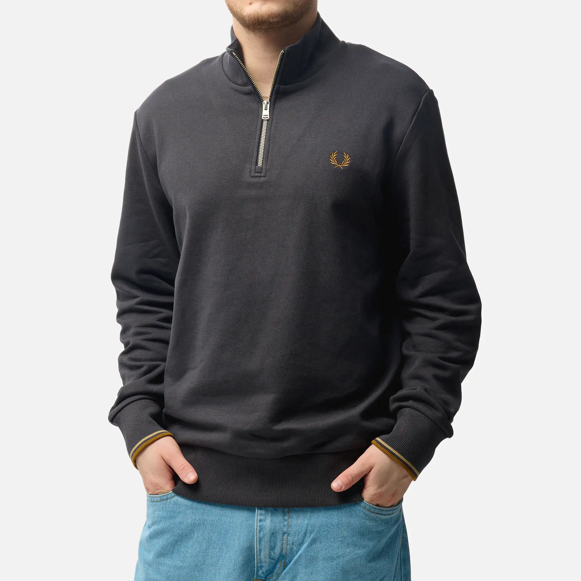 Fred Perry Half Zip Sweatshirt Anchor Grey/Dark Caramel