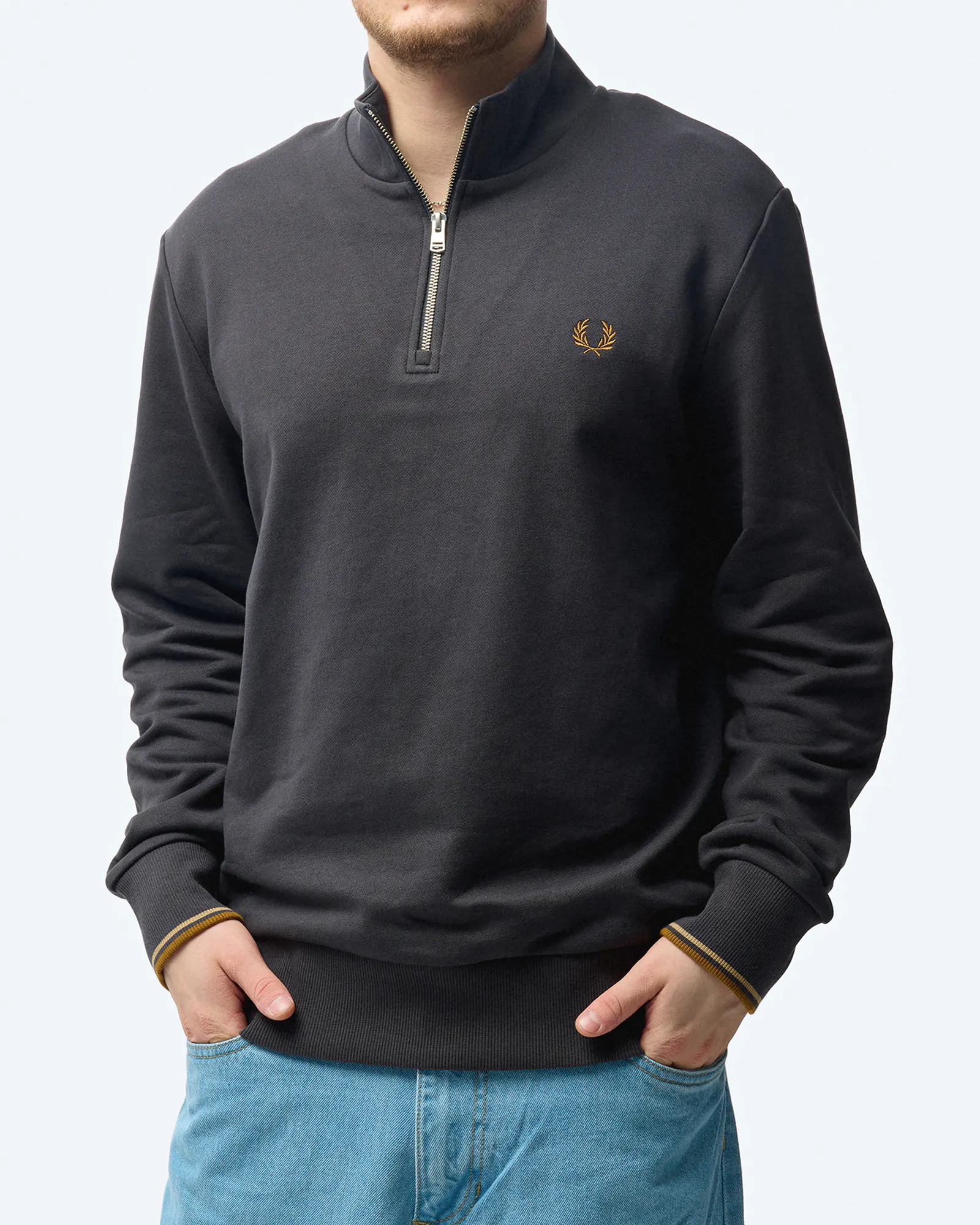 Fred Perry Half Zip Sweatshirt Anchor Grey/Dark Caramel Fred Perry Half Zip Sweatshirt Anchor Grey/Dark Caramel