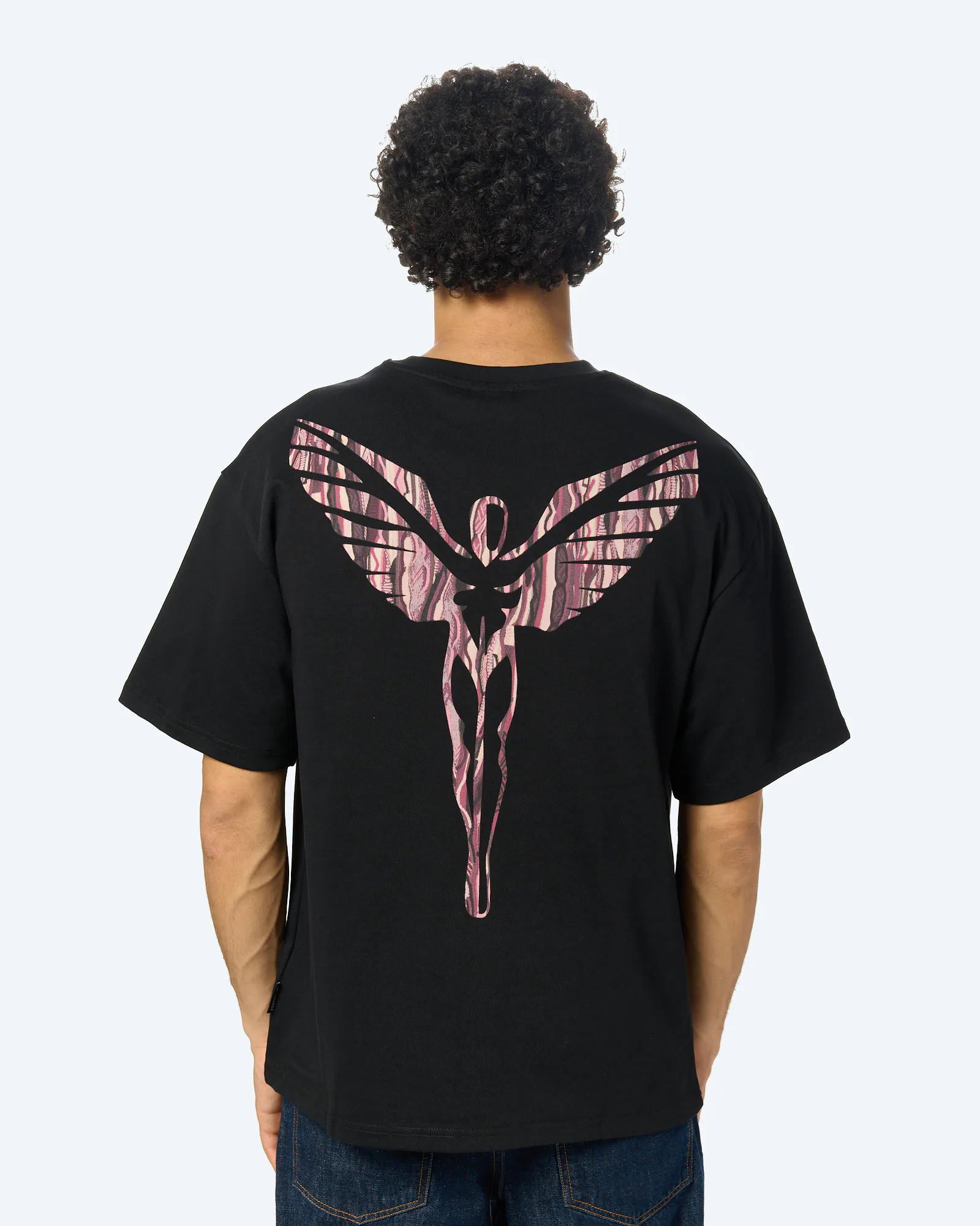 Ikarus Backprint T-Shirt in Black/Aop Rose