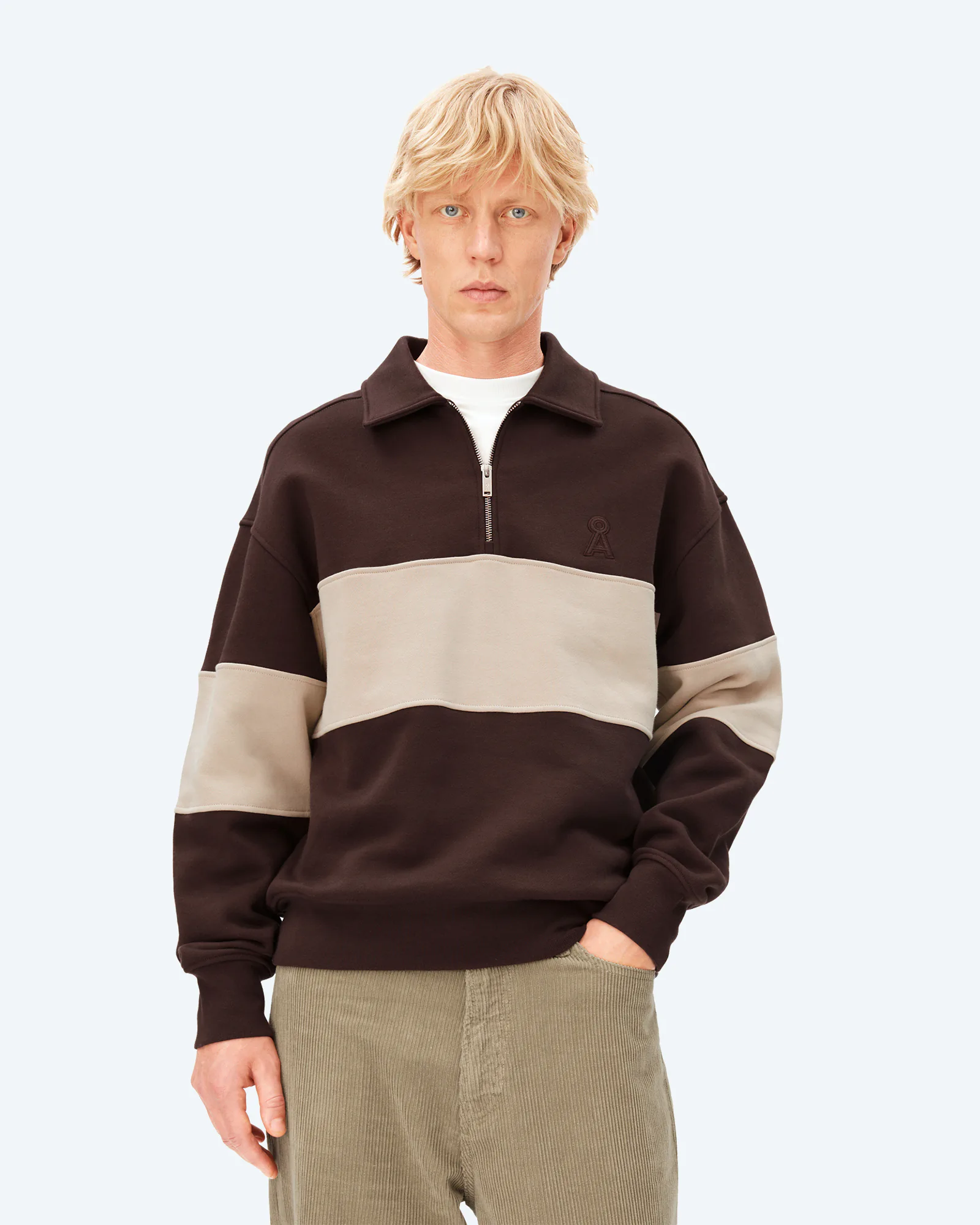 Striped Troyer Sweatshirt Claystone/Sand Stone